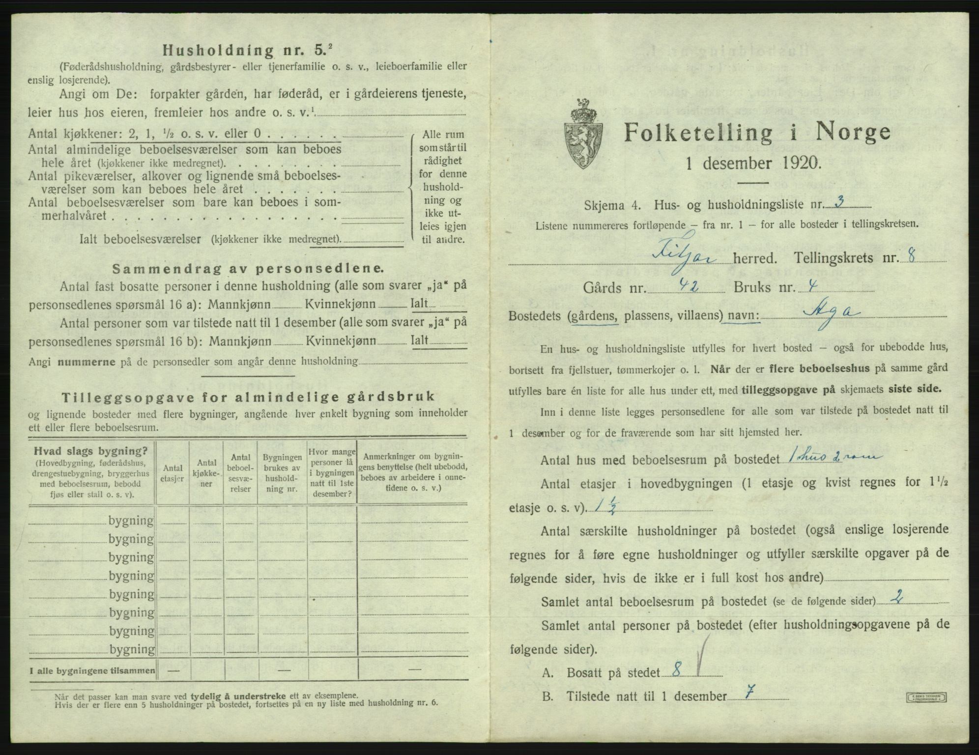 SAB, 1920 census for Fitjar, 1920, p. 463