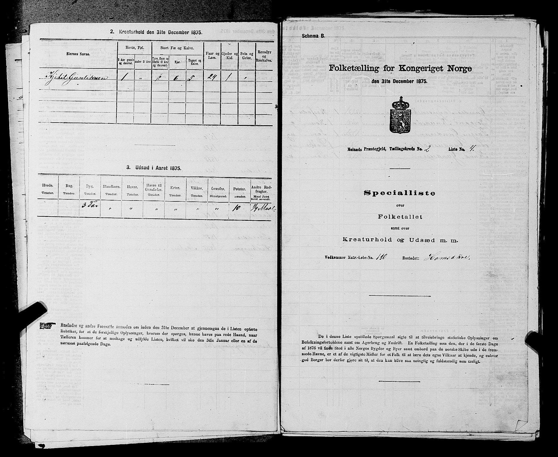 SAKO, 1875 census for 0831P Moland, 1875, p. 146