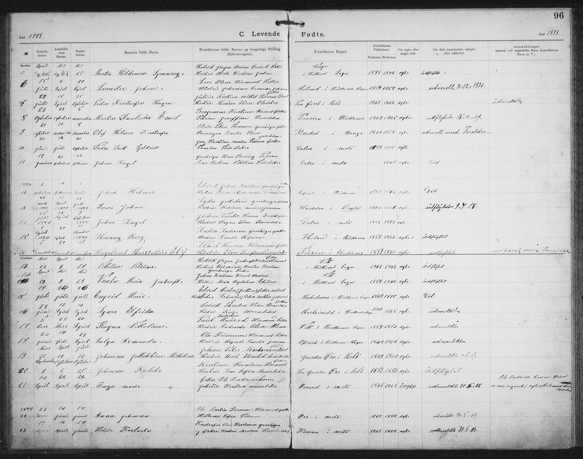 Ministerialprotokoller, klokkerbøker og fødselsregistre - Nordland, AV/SAT-A-1459/881/L1174: Dissenter register no. 881D01, 1891-1933, p. 96