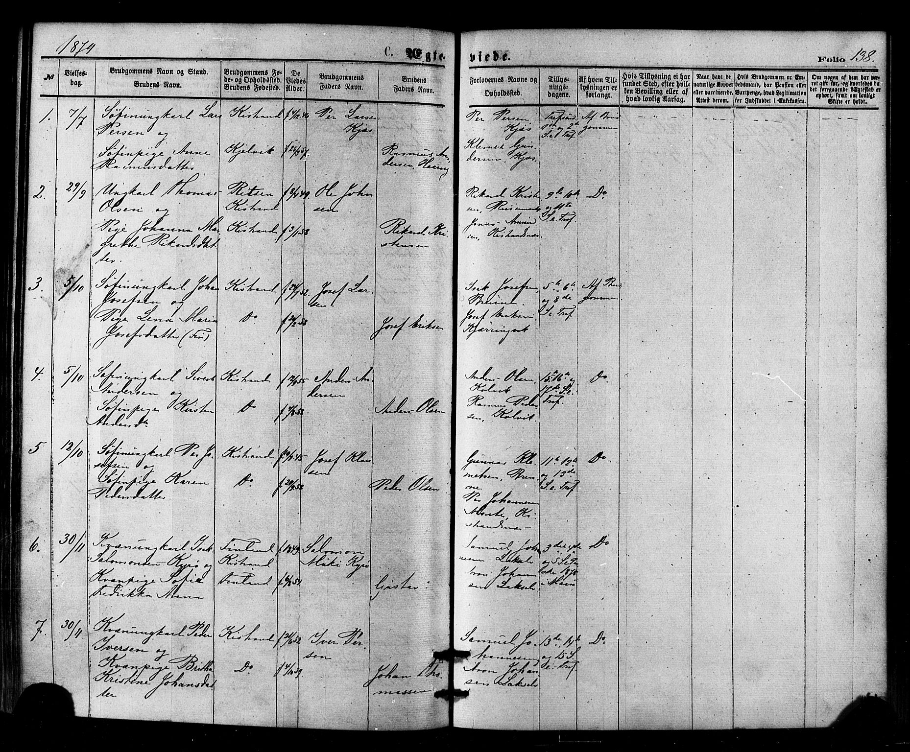 Kistrand/Porsanger sokneprestembete, SATØ/S-1351/H/Ha/L0006.kirke: Parish register (official) no. 6, 1875-1880, p. 138