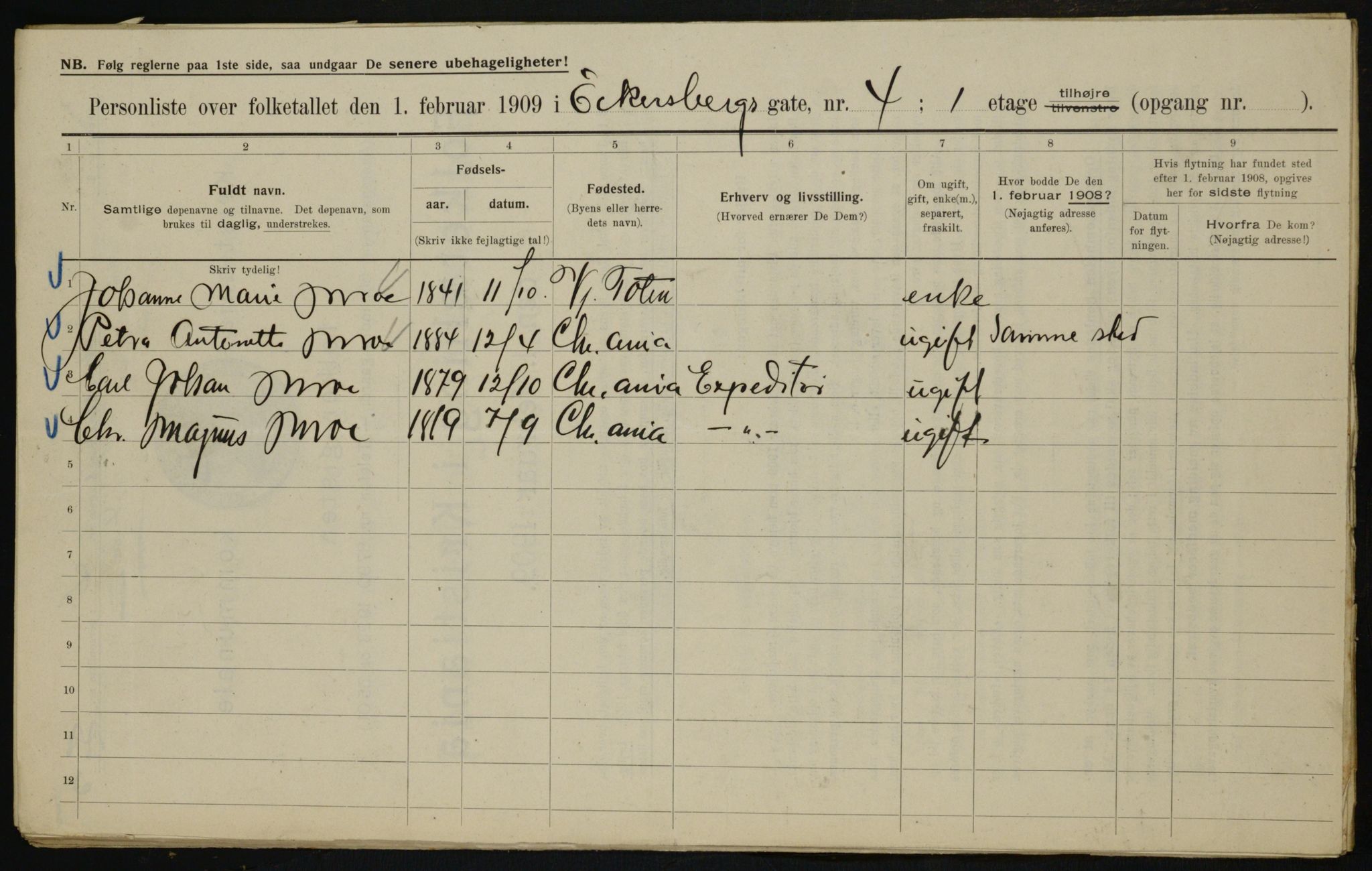 OBA, Municipal Census 1909 for Kristiania, 1909, p. 16613