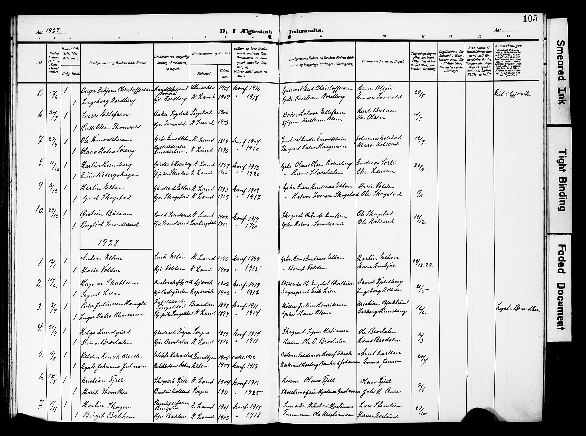 Nordre Land prestekontor, SAH/PREST-124/H/Ha/Hab/L0001: Parish register (copy) no. 1, 1908-1931, p. 105