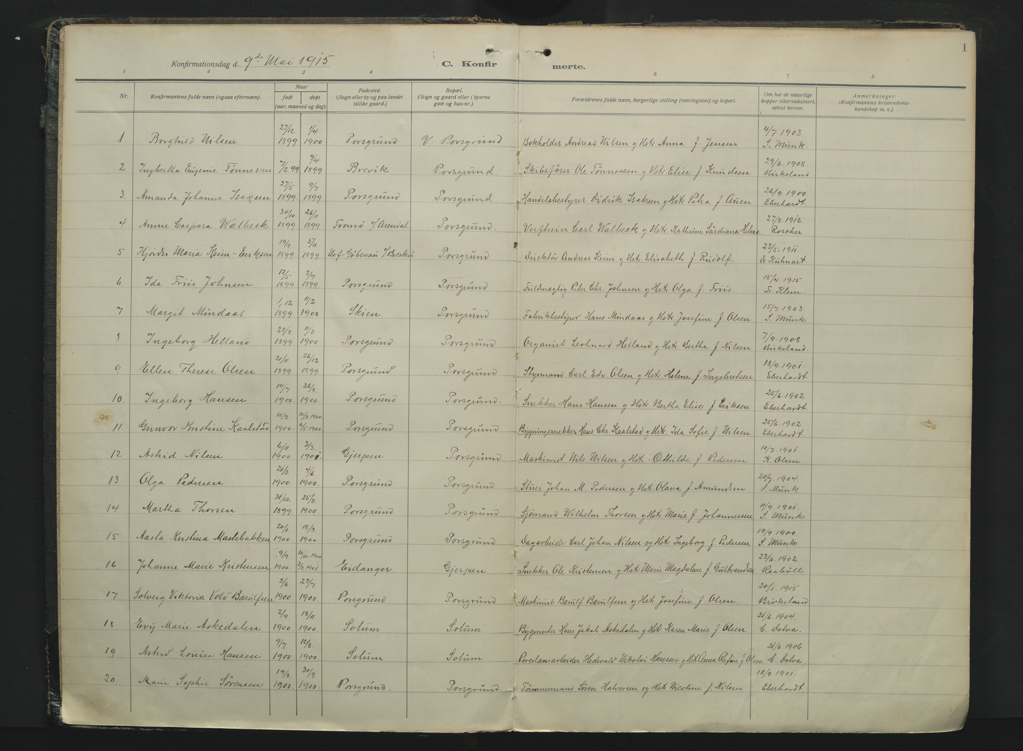 Porsgrunn kirkebøker , AV/SAKO-A-104/F/Fa/L0013: Parish register (official) no. 13, 1915-1933, p. 1