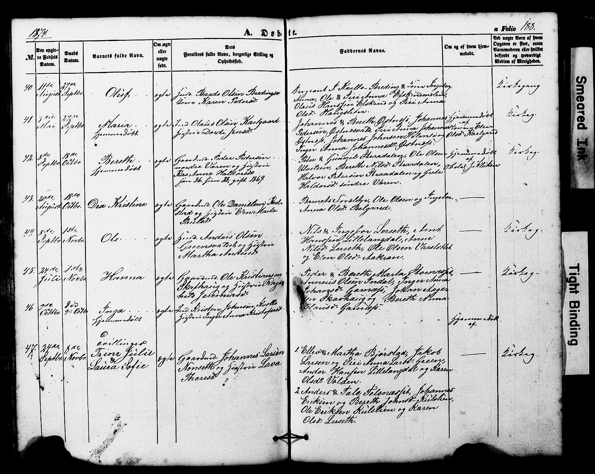 Ministerialprotokoller, klokkerbøker og fødselsregistre - Nord-Trøndelag, AV/SAT-A-1458/724/L0268: Parish register (copy) no. 724C04, 1846-1878, p. 188