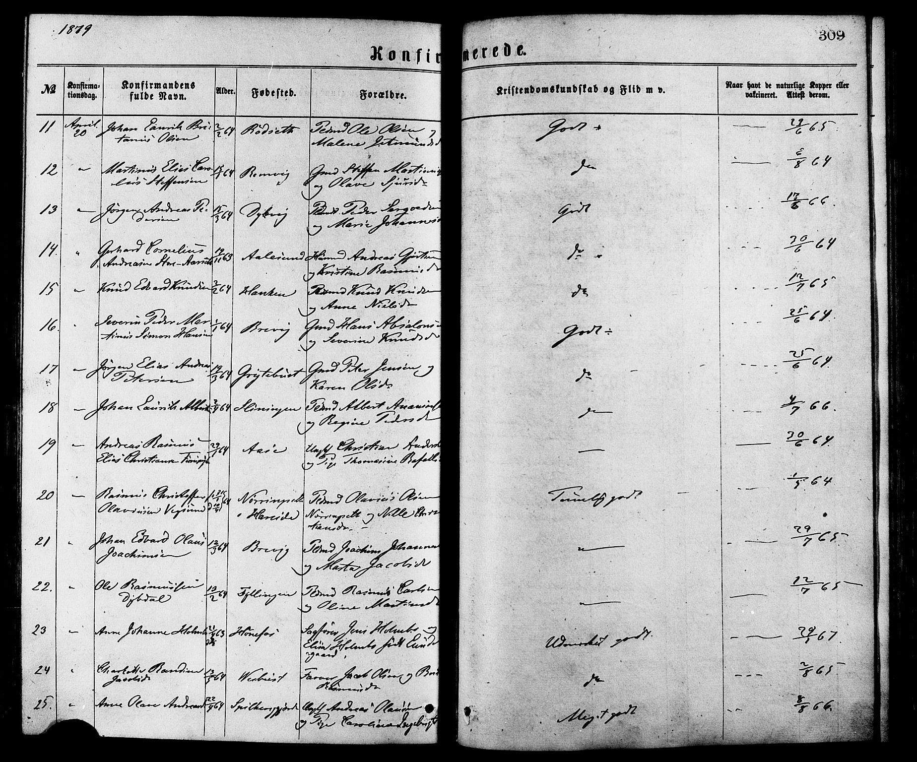 Ministerialprotokoller, klokkerbøker og fødselsregistre - Møre og Romsdal, AV/SAT-A-1454/528/L0400: Parish register (official) no. 528A11, 1871-1879, p. 309