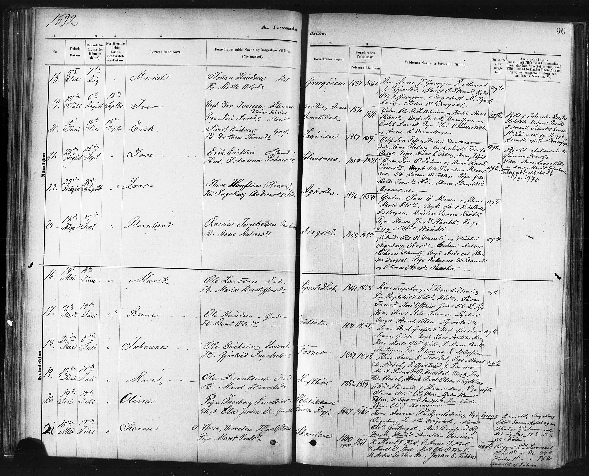 Ministerialprotokoller, klokkerbøker og fødselsregistre - Sør-Trøndelag, AV/SAT-A-1456/672/L0857: Parish register (official) no. 672A09, 1882-1893, p. 90