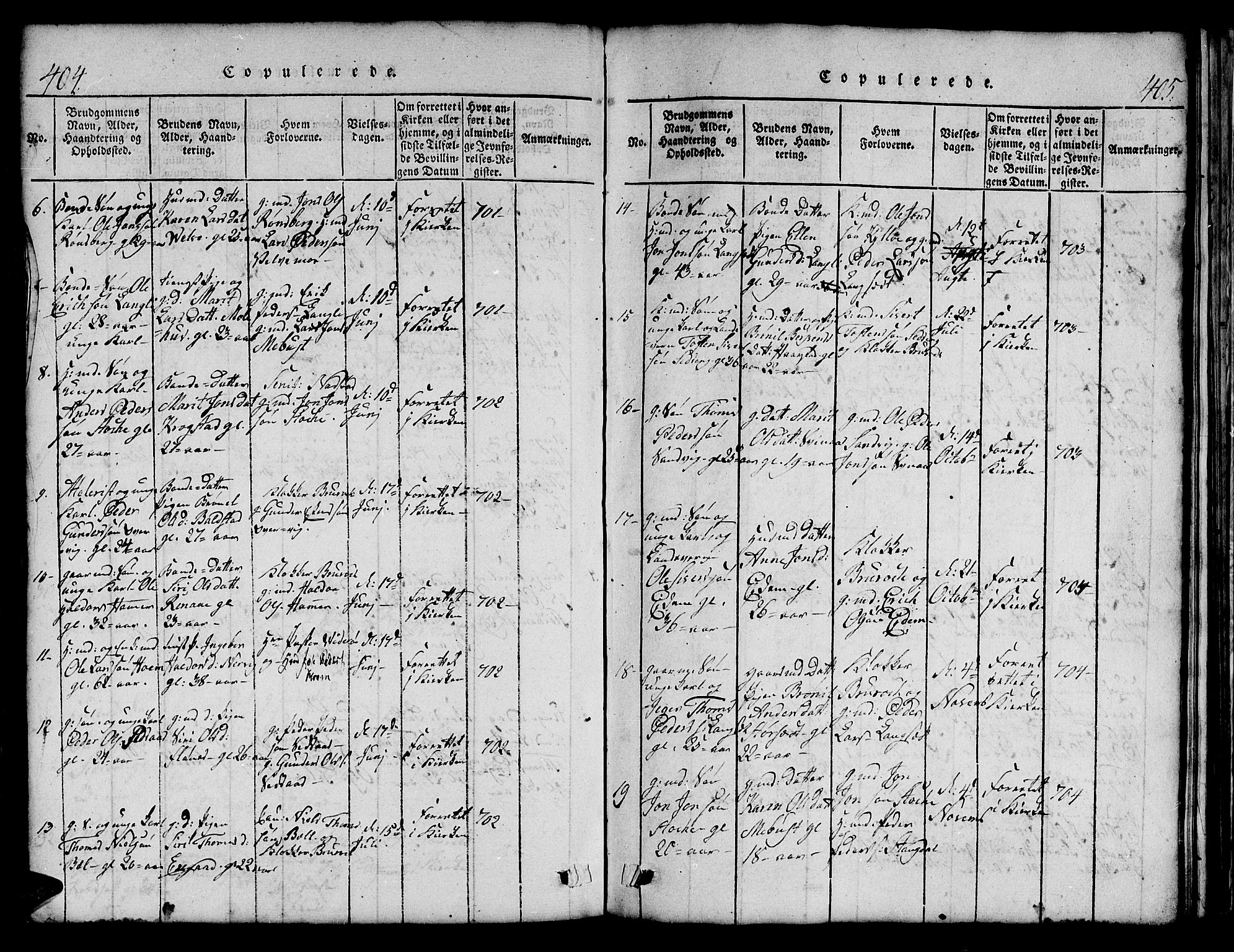 Ministerialprotokoller, klokkerbøker og fødselsregistre - Sør-Trøndelag, AV/SAT-A-1456/695/L1152: Parish register (copy) no. 695C03, 1816-1831, p. 404-405