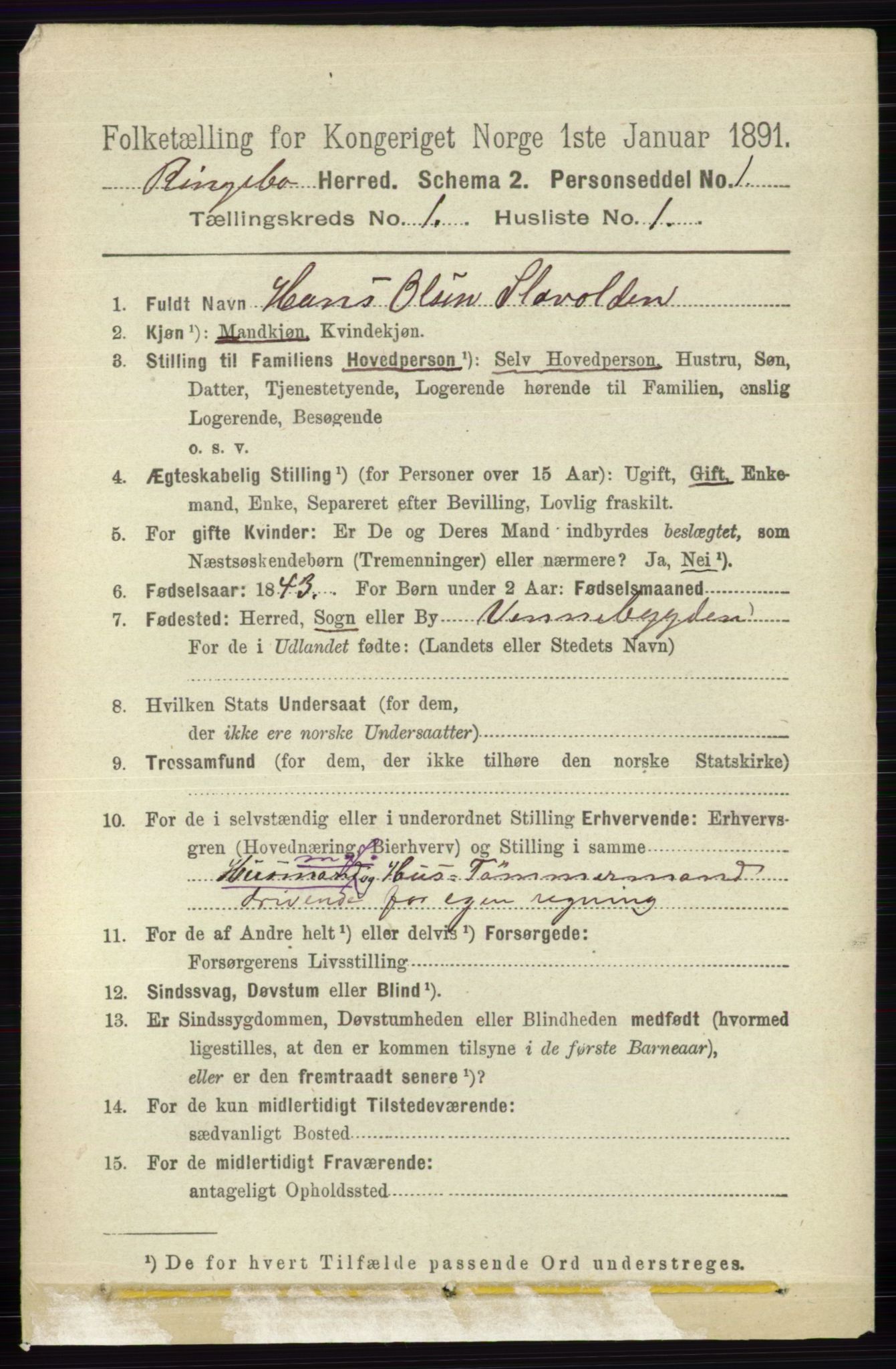 RA, 1891 census for 0520 Ringebu, 1891, p. 93
