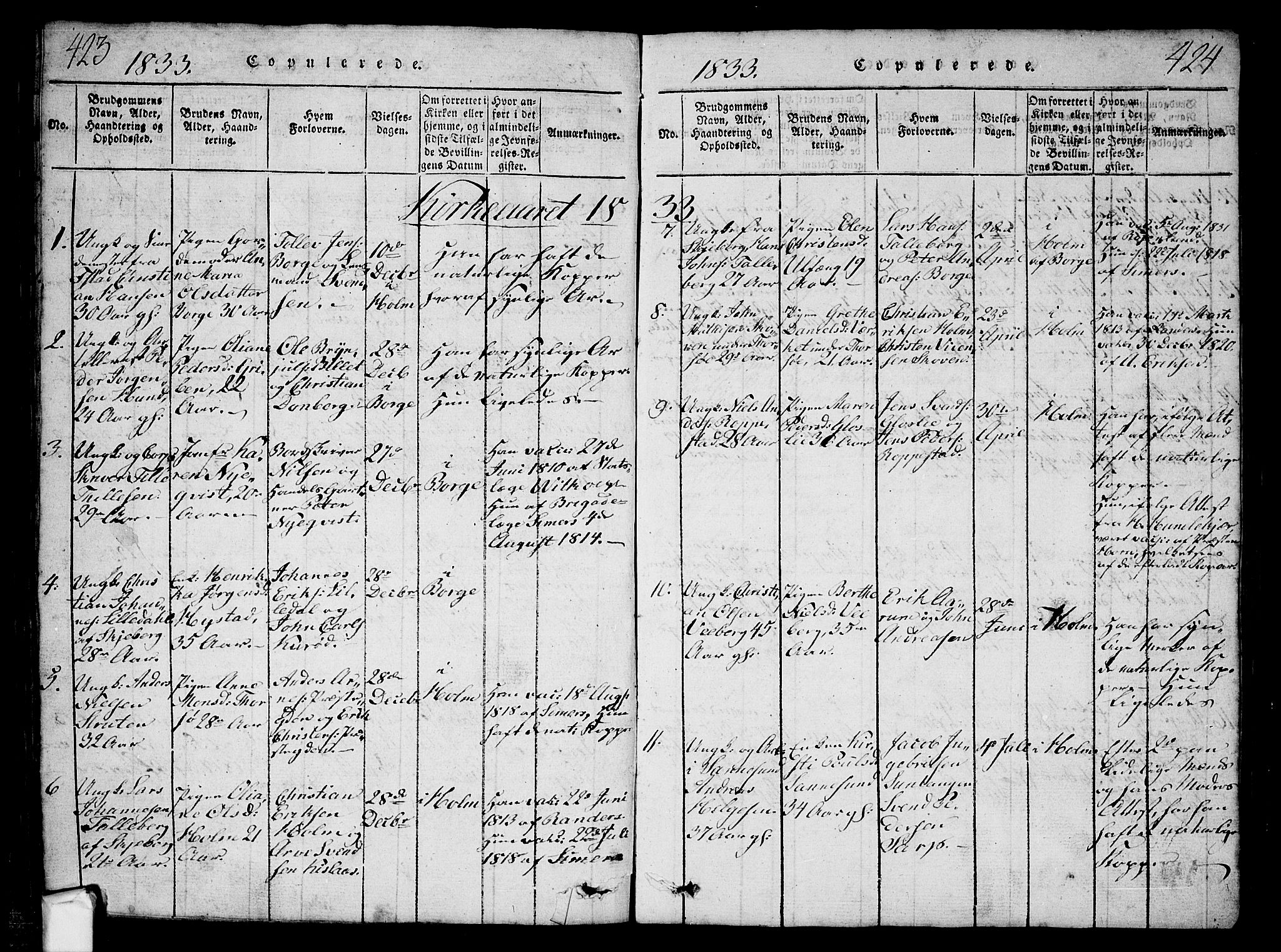 Borge prestekontor Kirkebøker, AV/SAO-A-10903/G/Ga/L0001: Parish register (copy) no.  I 1, 1815-1835, p. 423-424