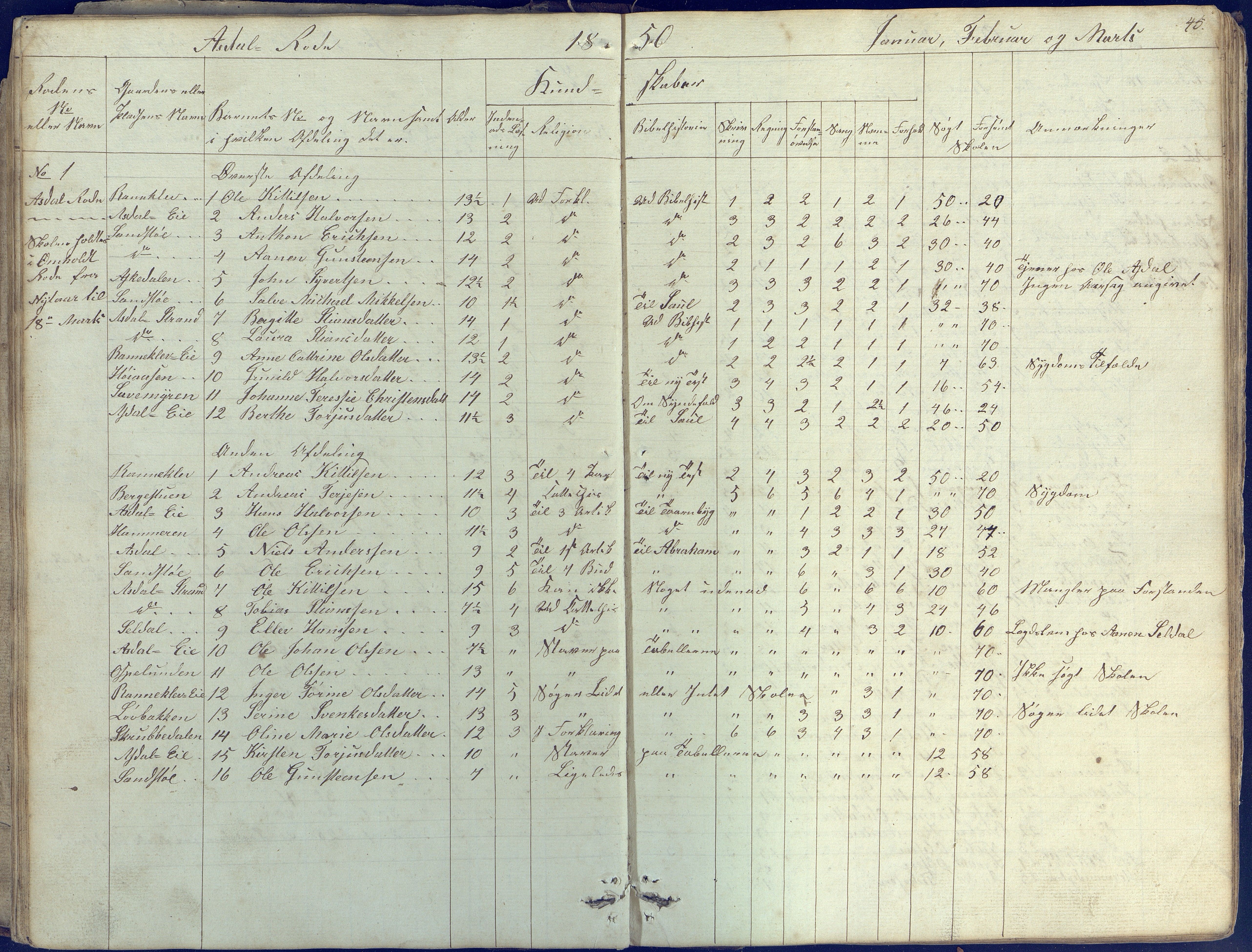 Øyestad kommune frem til 1979, AAKS/KA0920-PK/06/06E/L0001: Skolejournal, 1845-1863, p. 45