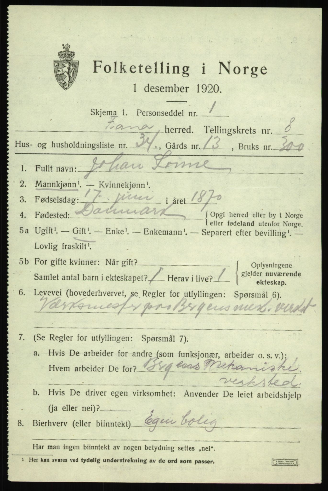 SAB, 1920 census for Fana, 1920, p. 13881