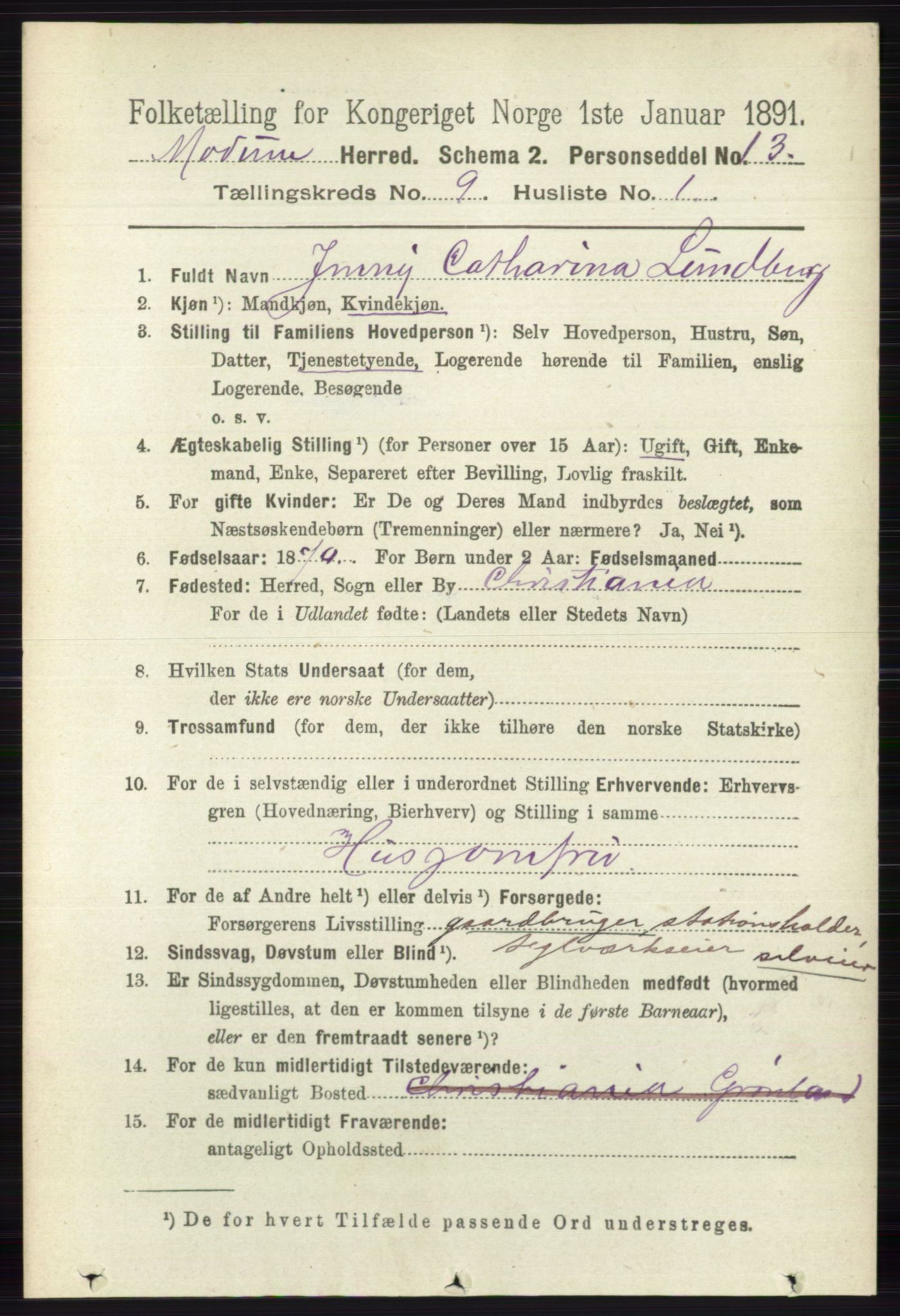 RA, 1891 census for 0623 Modum, 1891, p. 3467