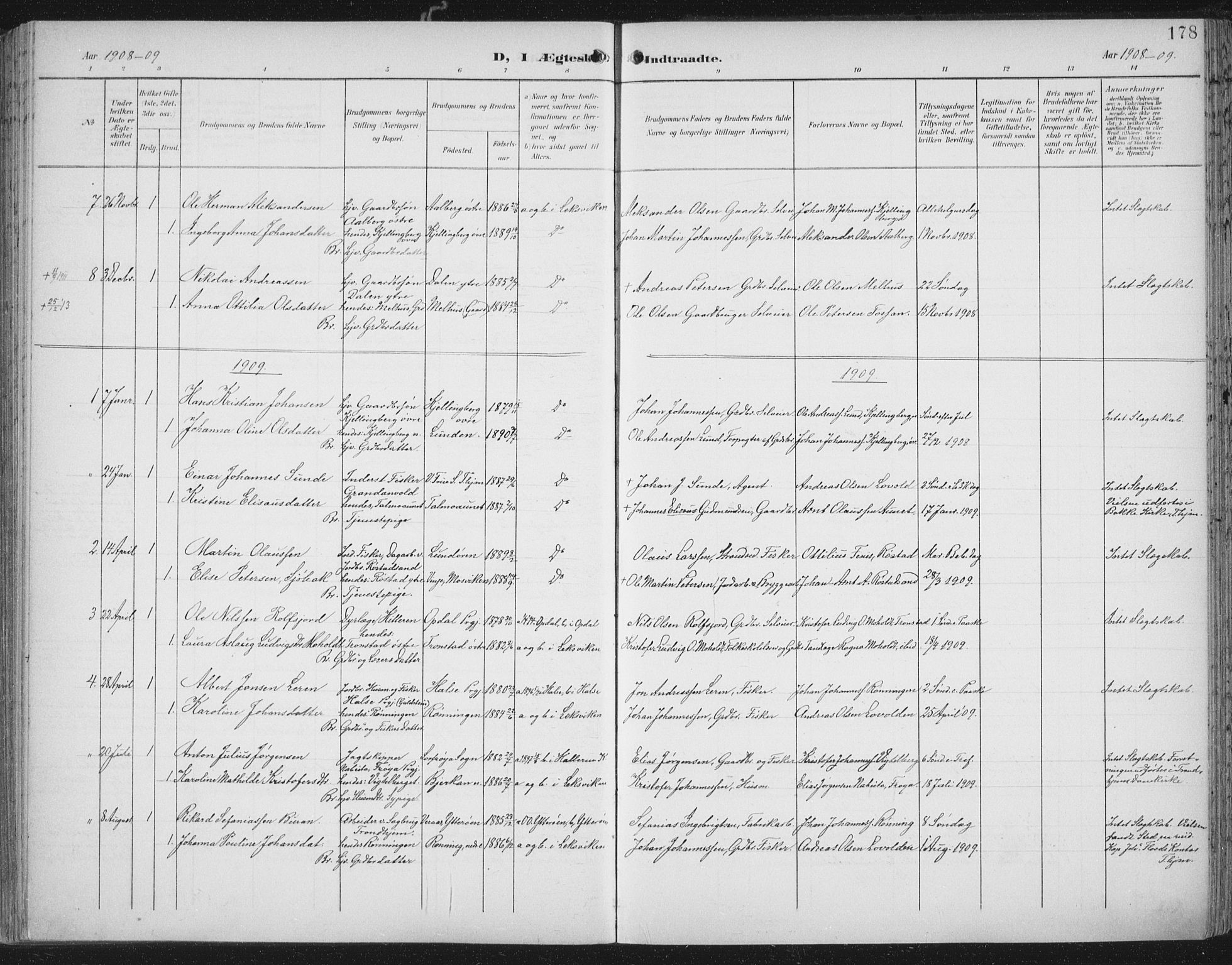 Ministerialprotokoller, klokkerbøker og fødselsregistre - Nord-Trøndelag, SAT/A-1458/701/L0011: Parish register (official) no. 701A11, 1899-1915, p. 178