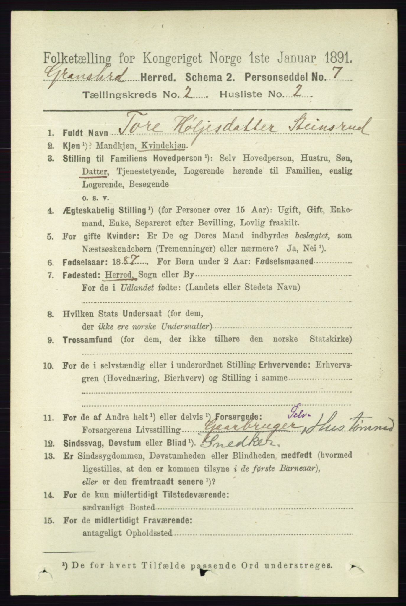 RA, 1891 census for 0824 Gransherad, 1891, p. 301