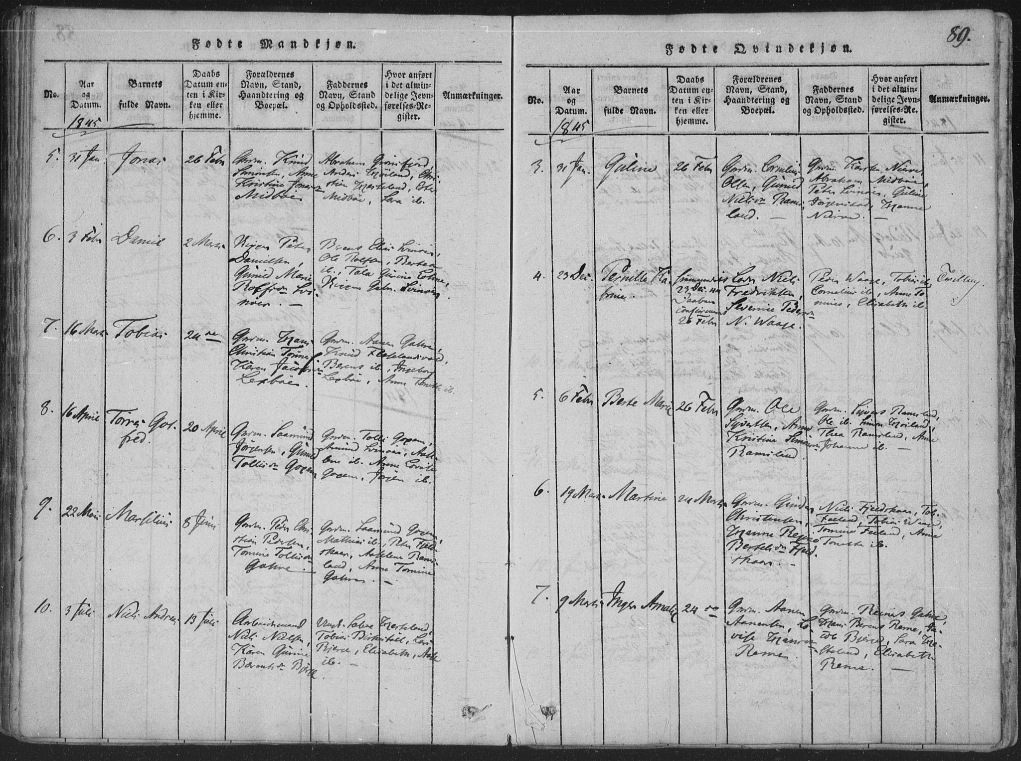 Sør-Audnedal sokneprestkontor, SAK/1111-0039/F/Fa/Faa/L0001: Parish register (official) no. A 1, 1816-1848, p. 89