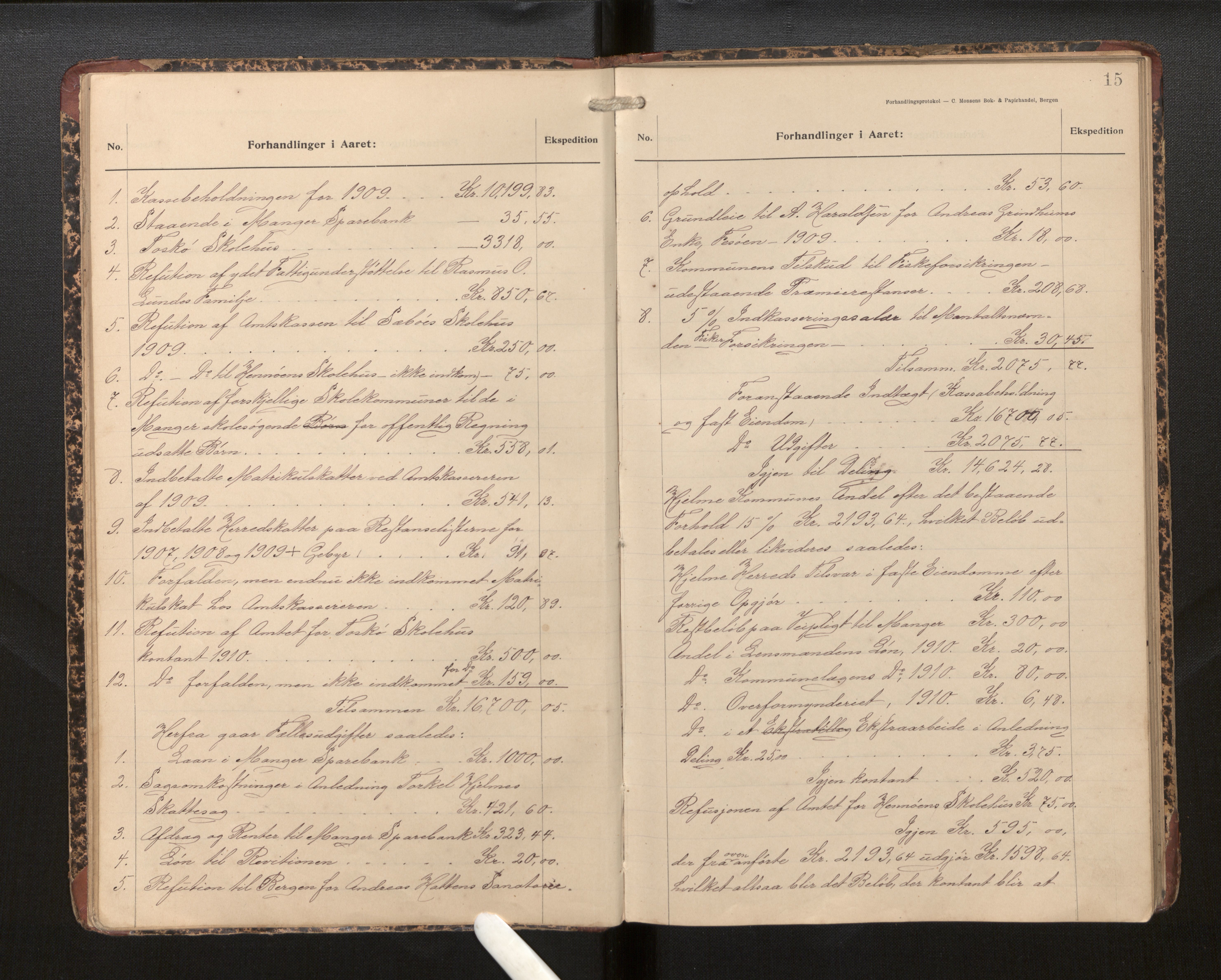 Hjelme kommune. Formannskapet, IKAH/1259a-021/A/Aa/L0001: Møtebok for Hjelme formannskap og heradsstyre, 1909-1916, p. 16