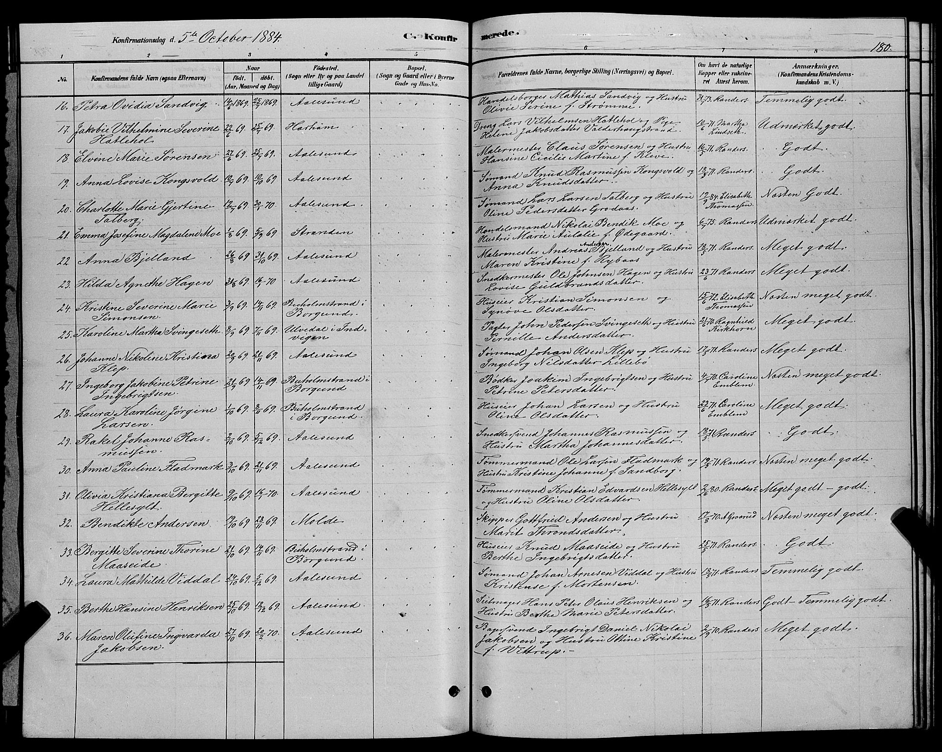 Ministerialprotokoller, klokkerbøker og fødselsregistre - Møre og Romsdal, SAT/A-1454/529/L0466: Parish register (copy) no. 529C03, 1878-1888, p. 180