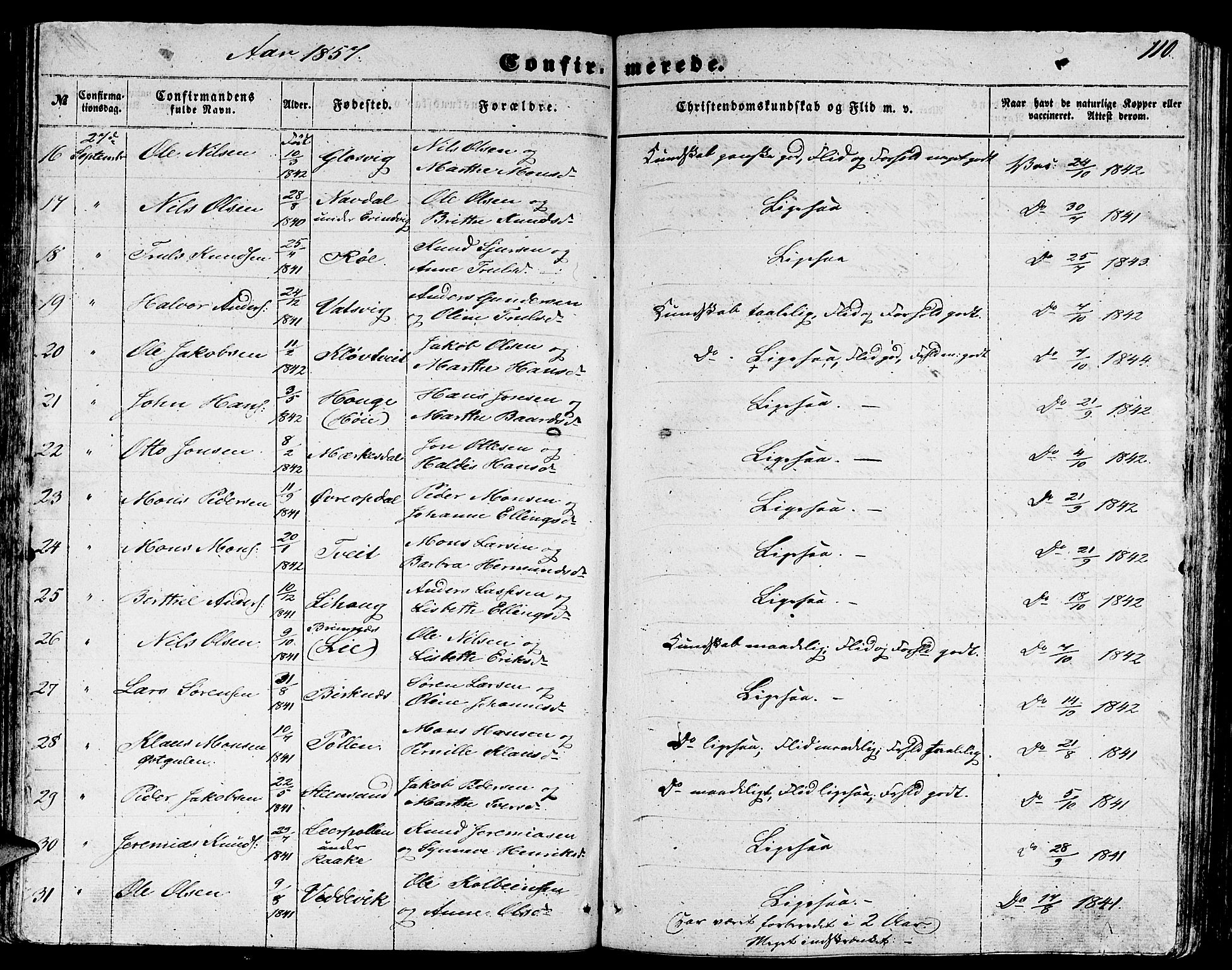 Gulen sokneprestembete, AV/SAB-A-80201/H/Hab/Habb/L0001: Parish register (copy) no. B 1, 1854-1866, p. 110