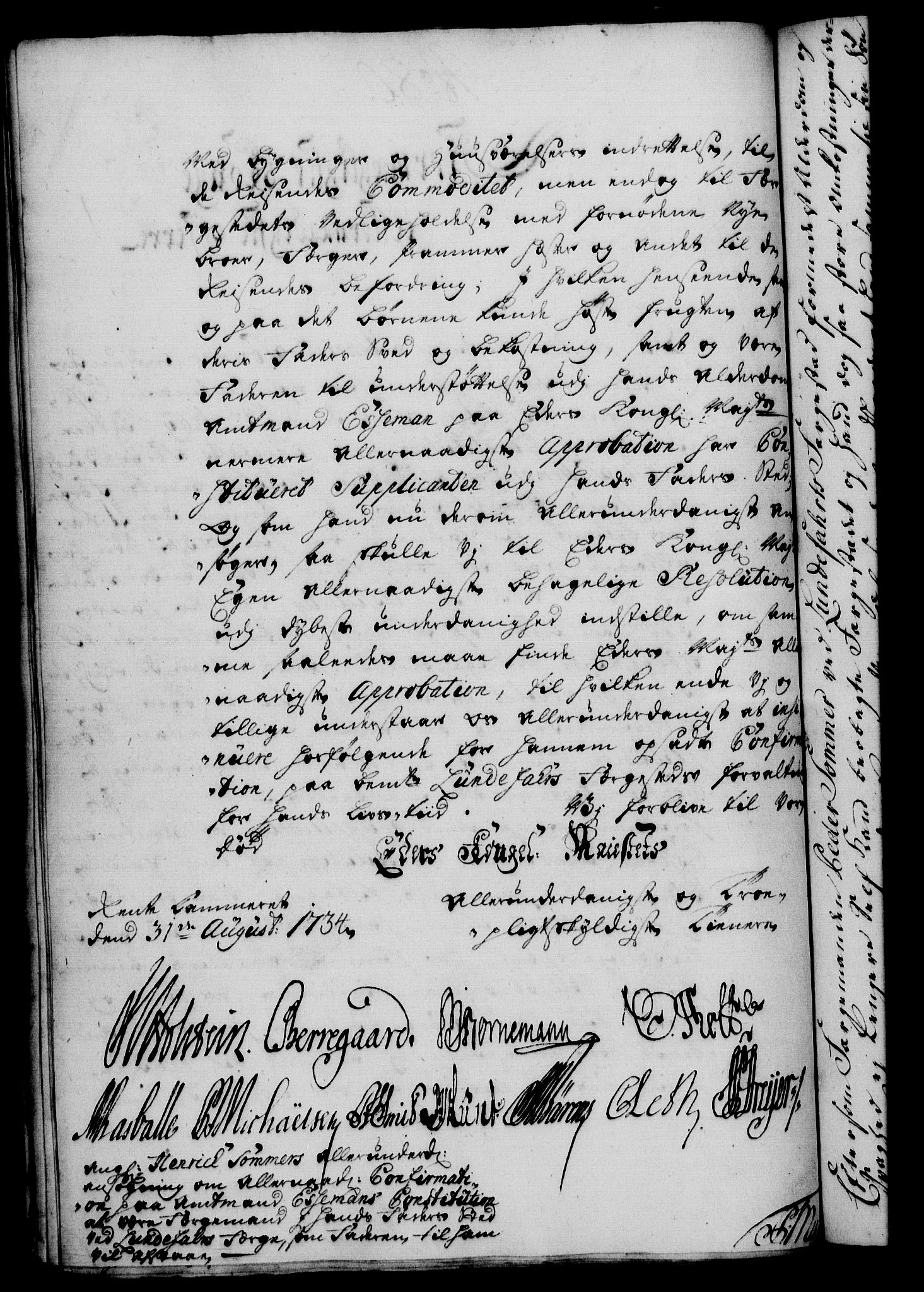 Rentekammeret, Kammerkanselliet, RA/EA-3111/G/Gf/Gfa/L0017: Norsk relasjons- og resolusjonsprotokoll (merket RK 52.17), 1734, p. 418