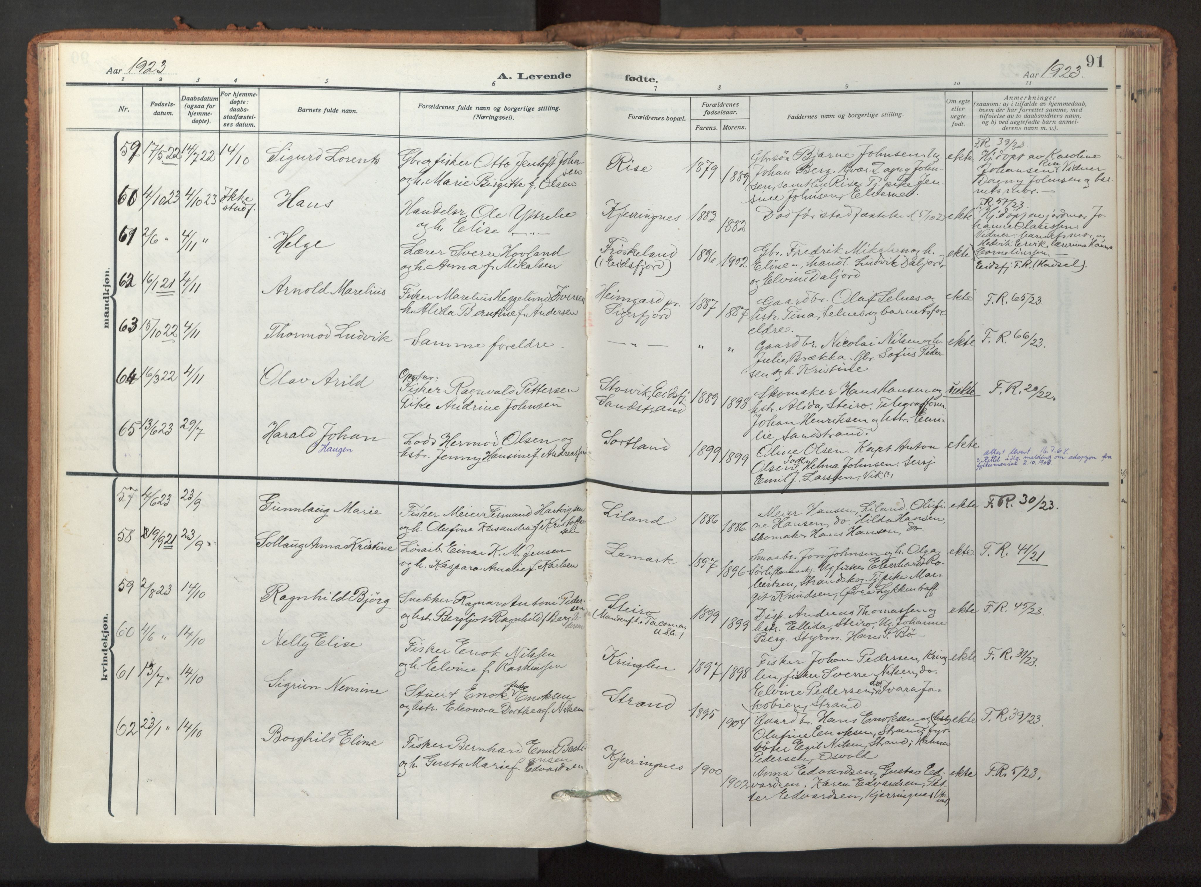 Ministerialprotokoller, klokkerbøker og fødselsregistre - Nordland, SAT/A-1459/895/L1374: Parish register (official) no. 895A09, 1915-1925, p. 91