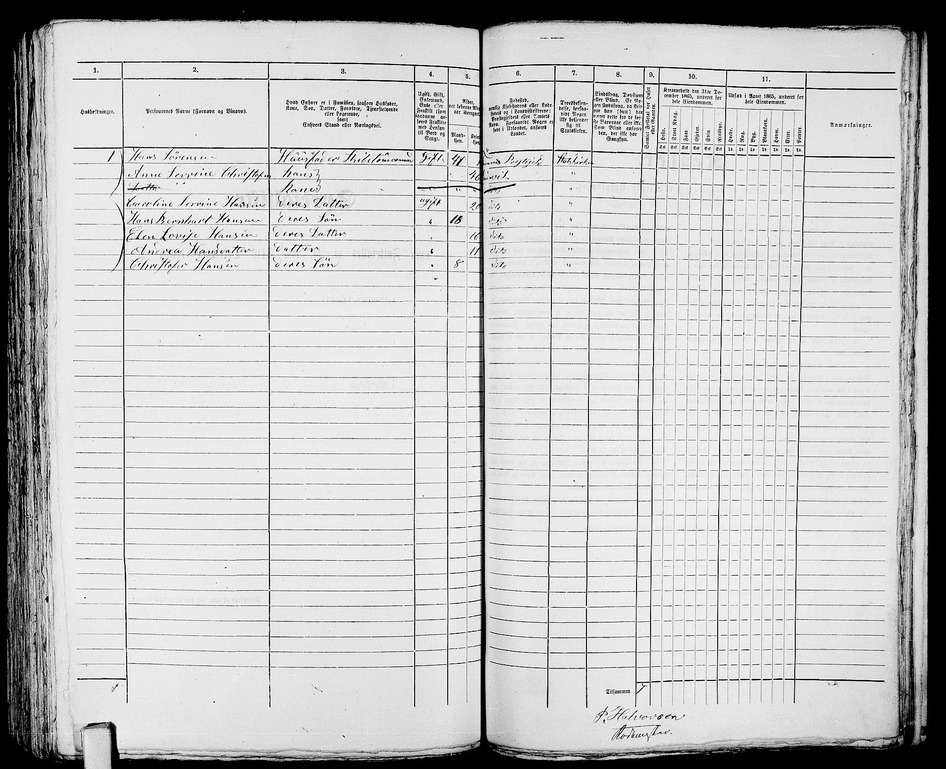 RA, 1865 census for Larvik, 1865, p. 587