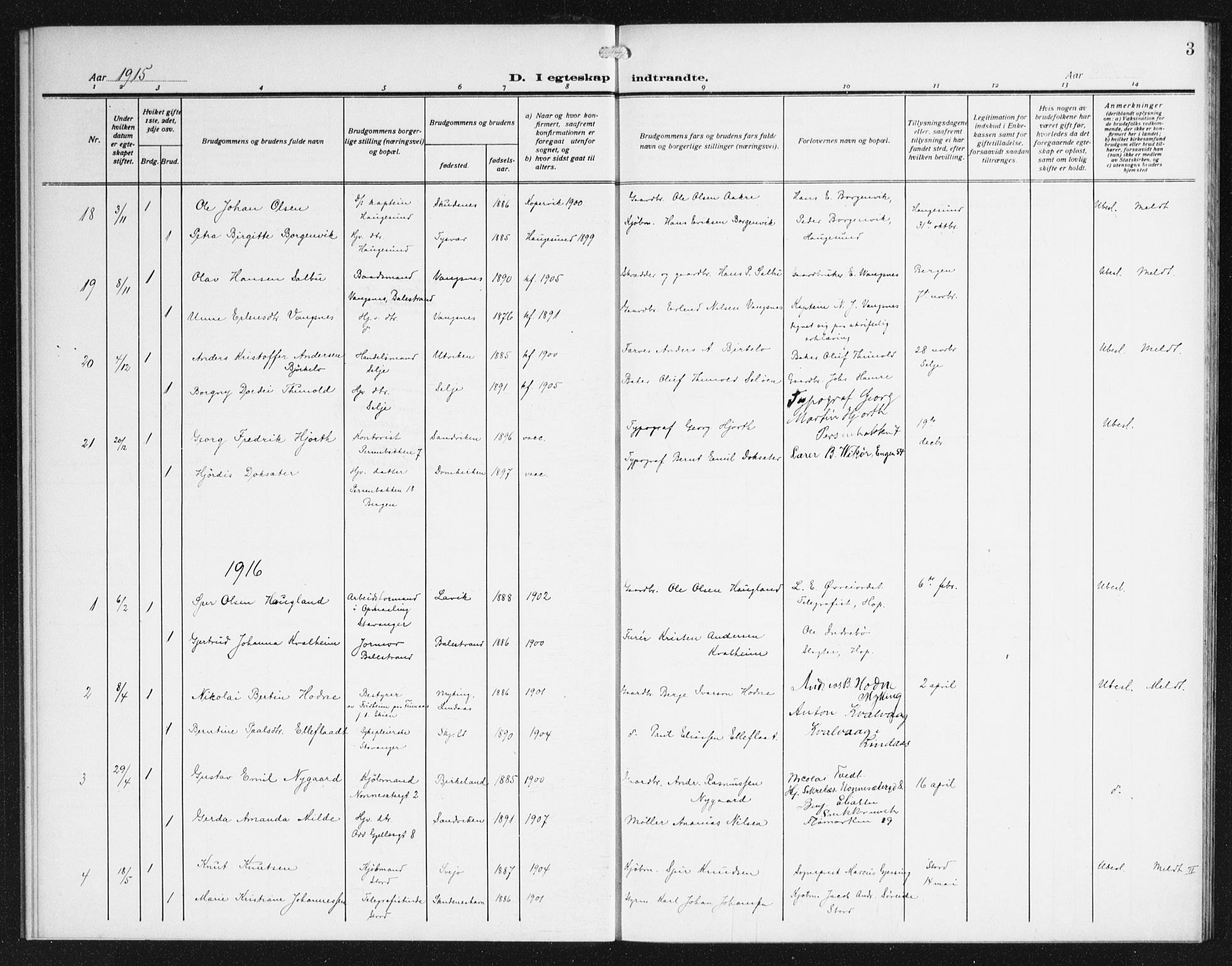 Domkirken sokneprestembete, AV/SAB-A-74801/H/Haa/L0067: Curate's parish register no. A 5, 1915-1934, p. 3