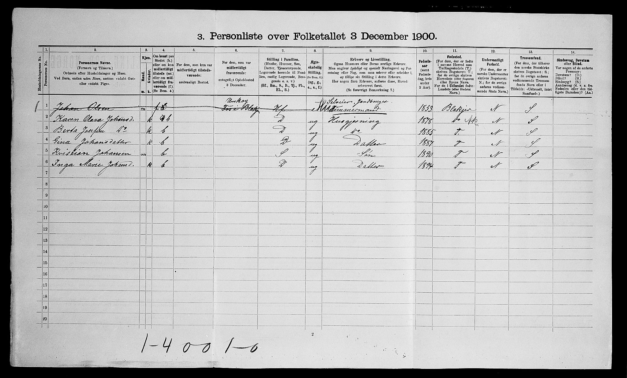 SAO, 1900 census for Nes, 1900