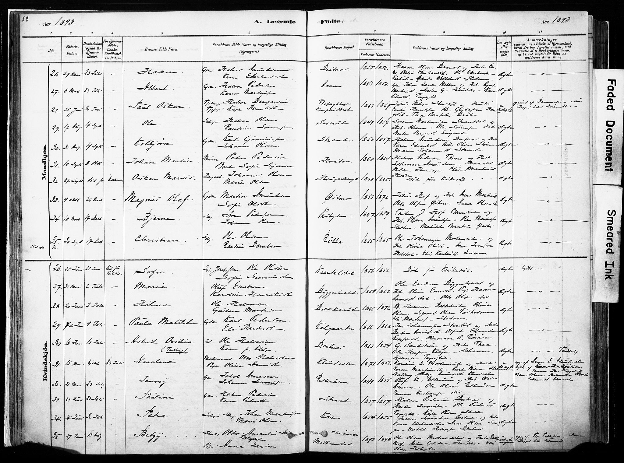Hof prestekontor, SAH/PREST-038/H/Ha/Haa/L0010: Parish register (official) no. 10, 1878-1909, p. 58