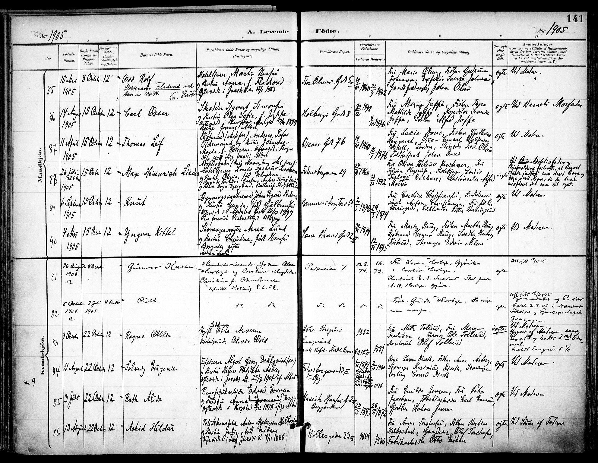 Trefoldighet prestekontor Kirkebøker, SAO/A-10882/F/Fa/L0007: Parish register (official) no. I 7, 1900-1914, p. 141