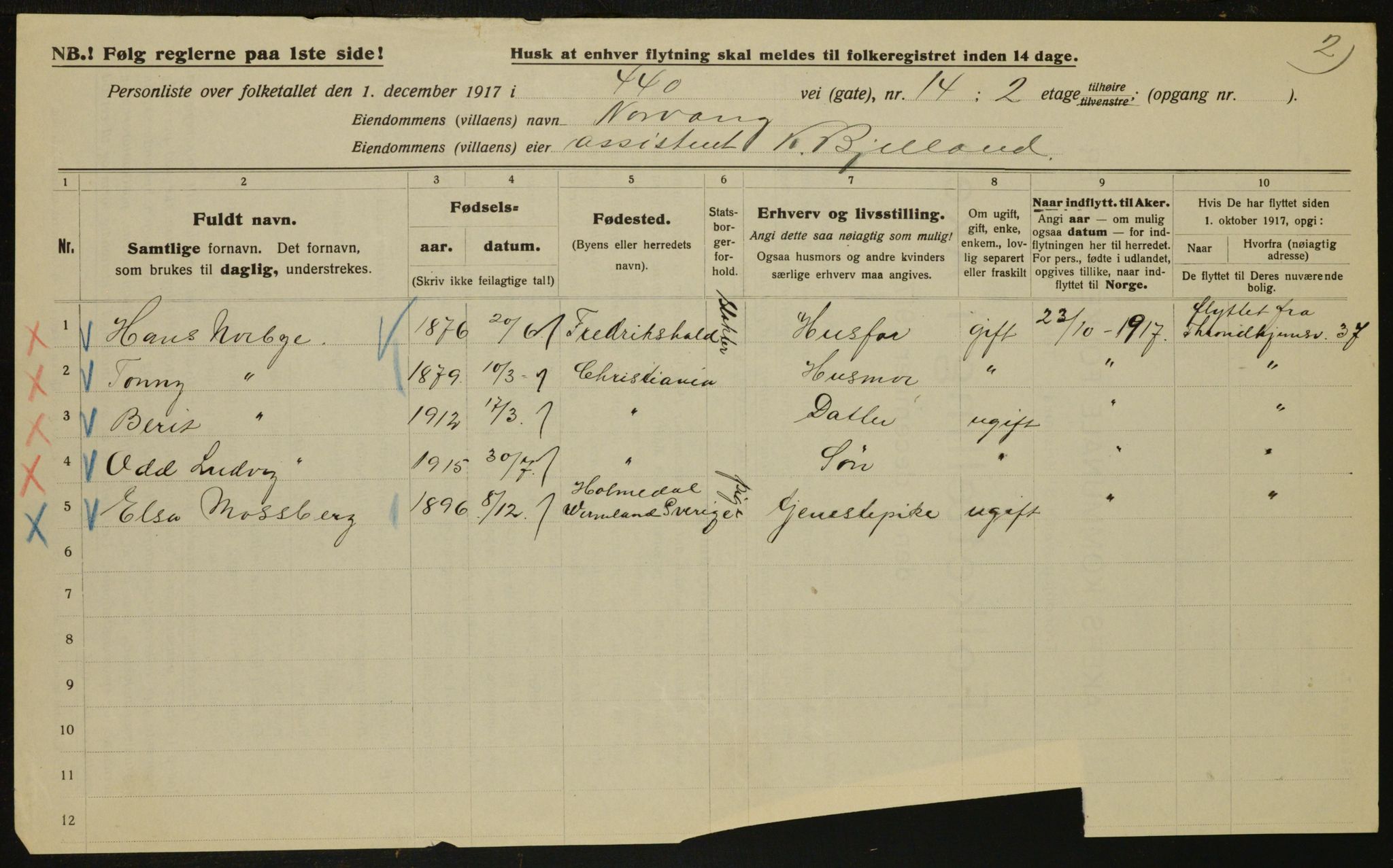 OBA, Municipal Census 1917 for Aker, 1917, p. 29527