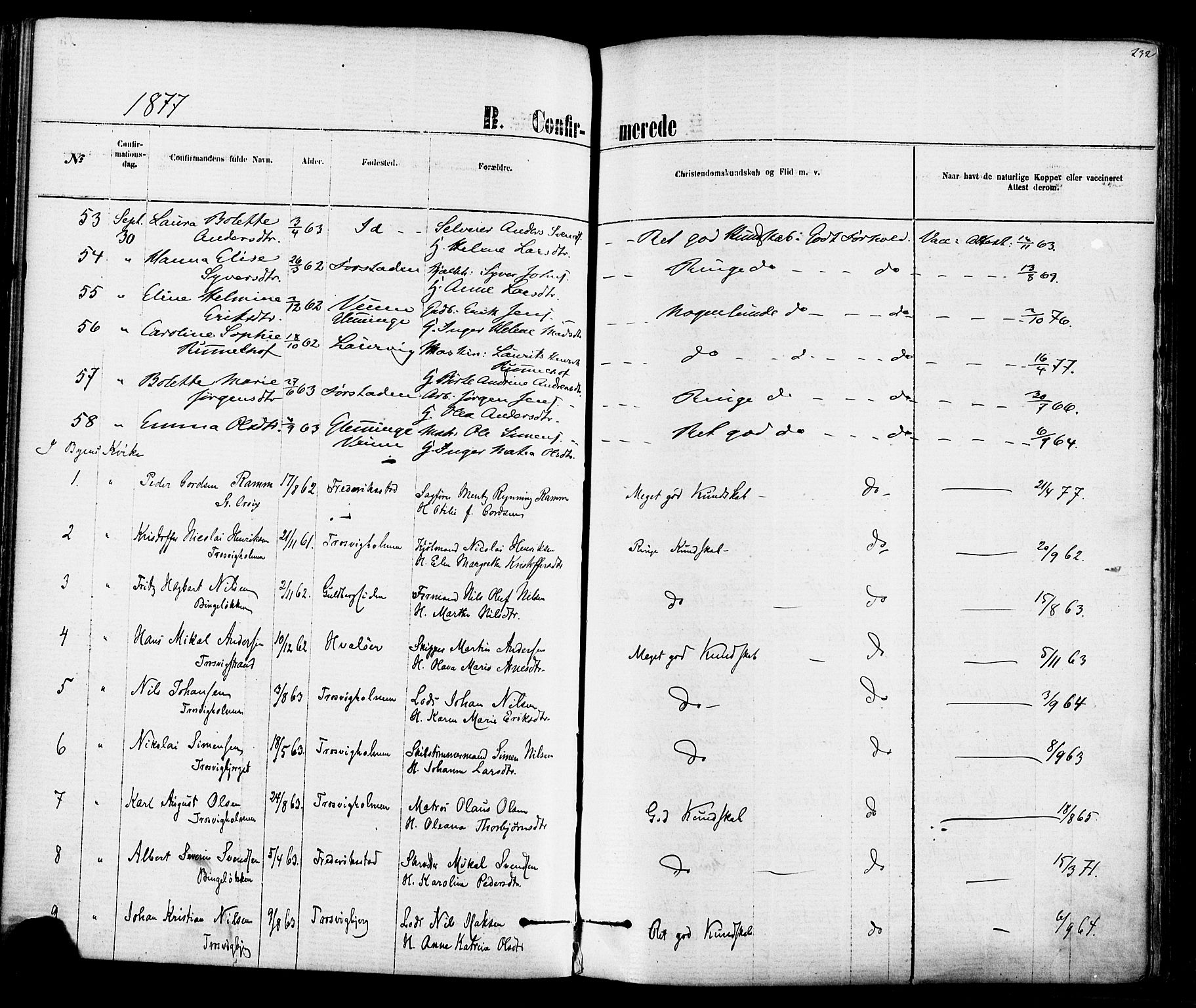 Fredrikstad domkirkes prestekontor Kirkebøker, SAO/A-10906/F/Fa/L0001: Parish register (official) no. 1, 1871-1878, p. 232