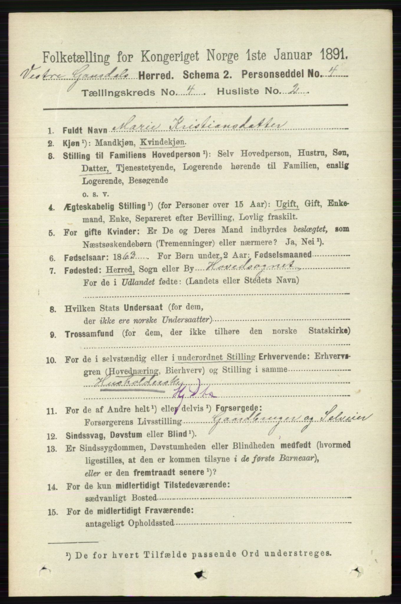 RA, 1891 census for 0523 Vestre Gausdal, 1891, p. 1720