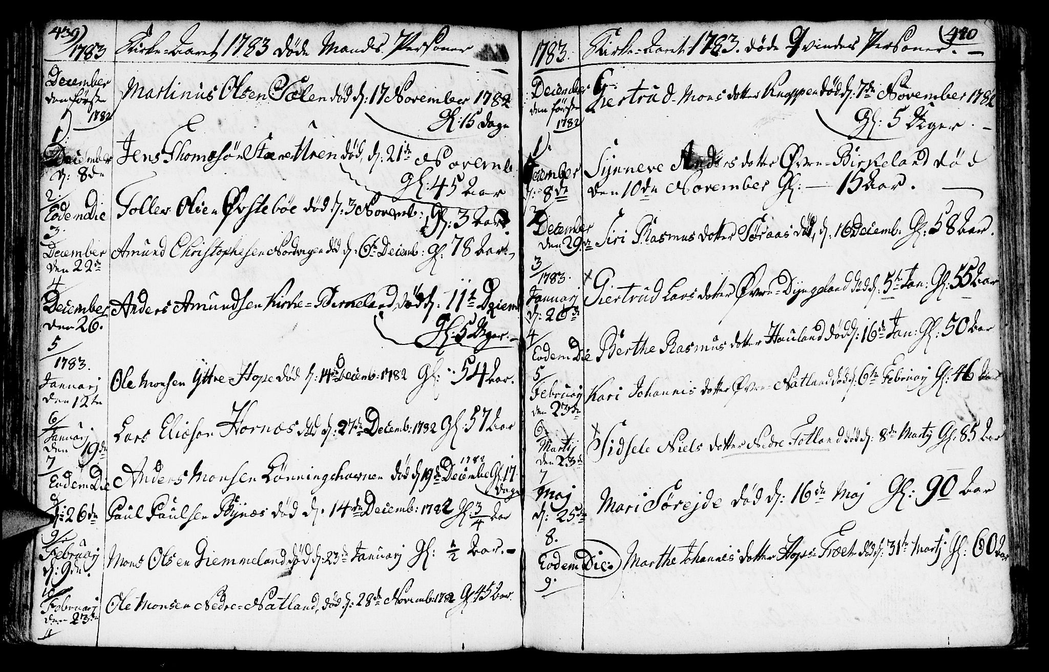 Fana Sokneprestembete, AV/SAB-A-75101/H/Haa/Haaa/L0005: Parish register (official) no. A 5, 1773-1799, p. 439-440