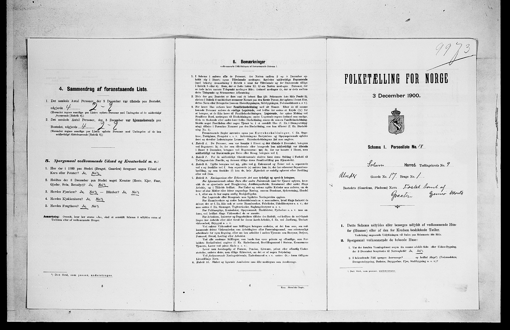 SAKO, 1900 census for Solum, 1900, p. 1505