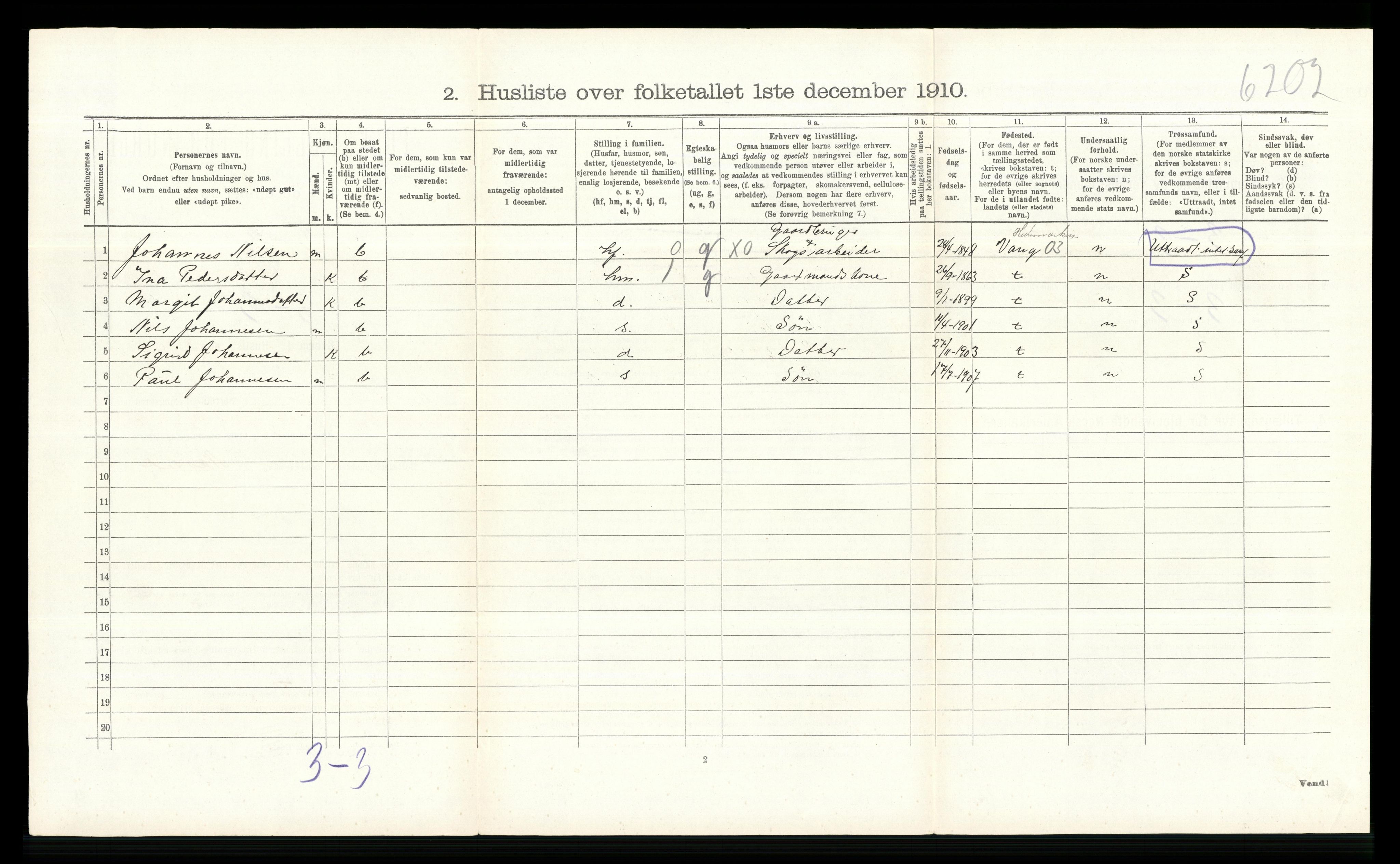 RA, 1910 census for Øvre Rendal, 1910, p. 543