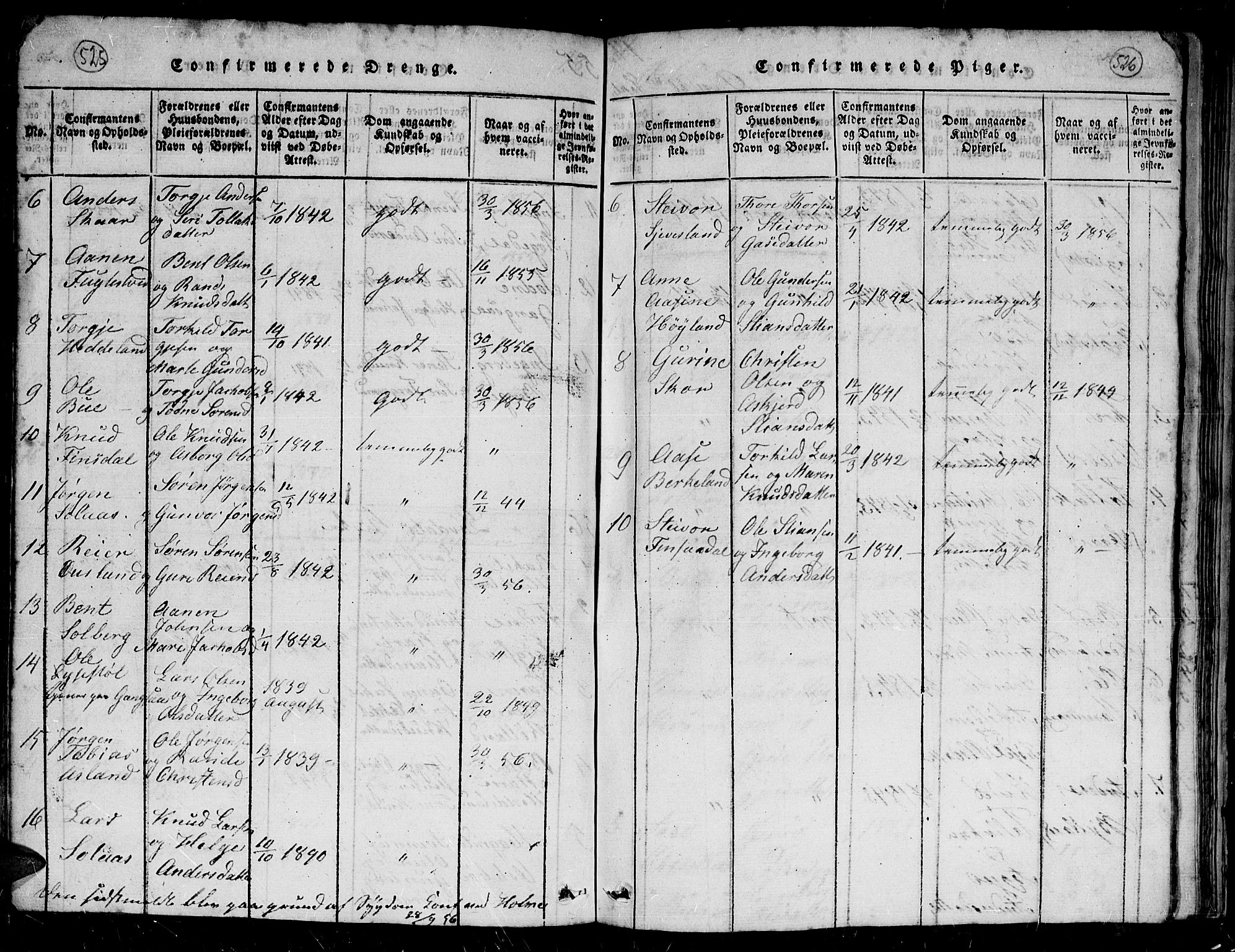 Holum sokneprestkontor, AV/SAK-1111-0022/F/Fb/Fbc/L0001: Parish register (copy) no. B 1, 1820-1859, p. 525-526