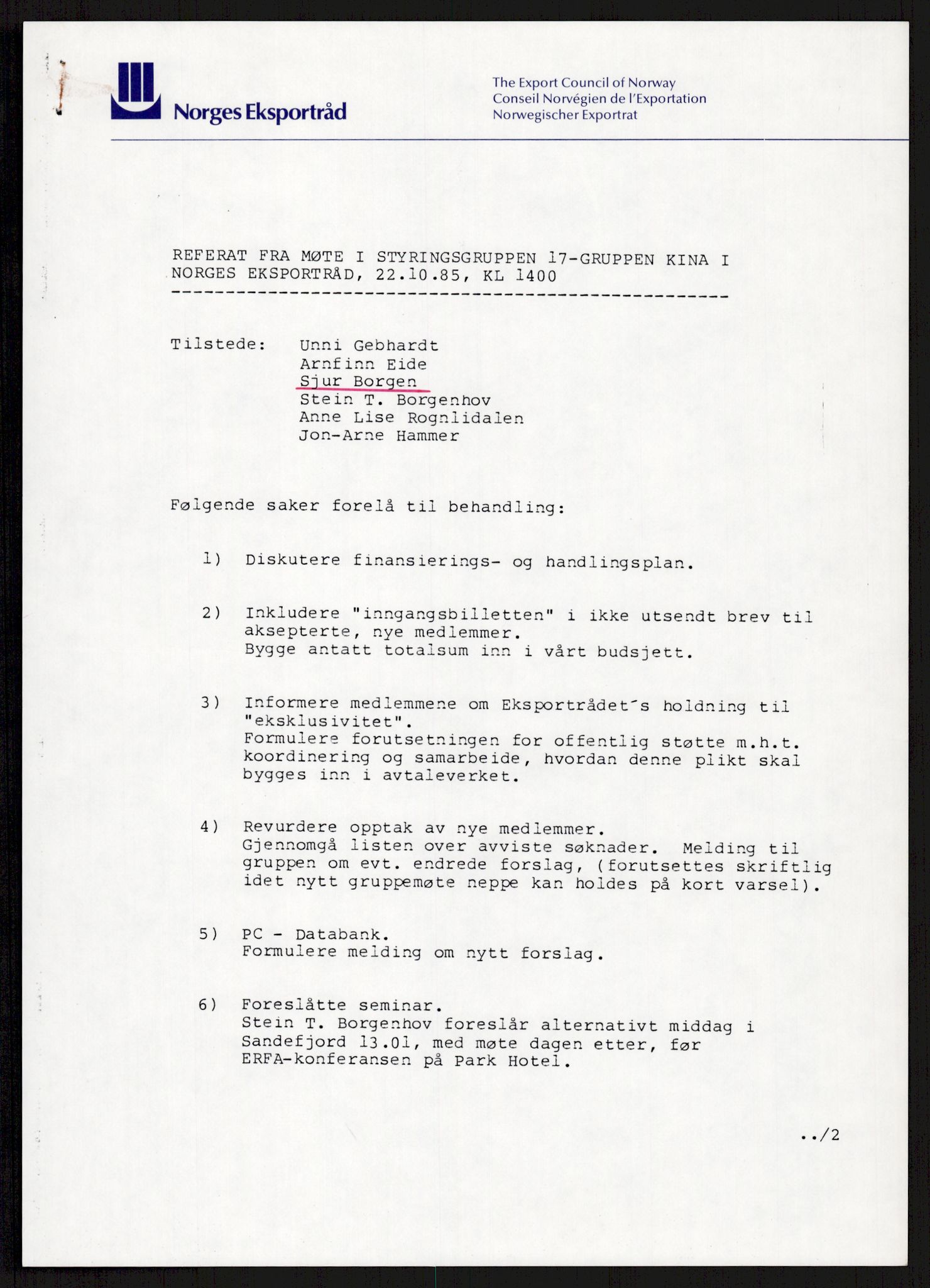 "17-Gruppen Kina", AV/RA-PA-1688/A/L0001: Møtereferater, 1979-1986, p. 235