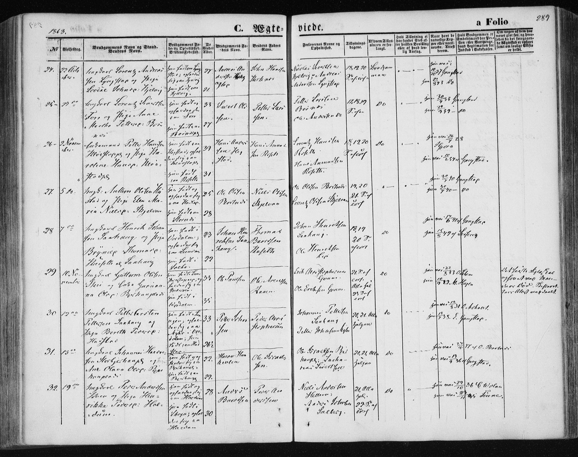 Ministerialprotokoller, klokkerbøker og fødselsregistre - Nord-Trøndelag, SAT/A-1458/730/L0283: Parish register (official) no. 730A08, 1855-1865, p. 289