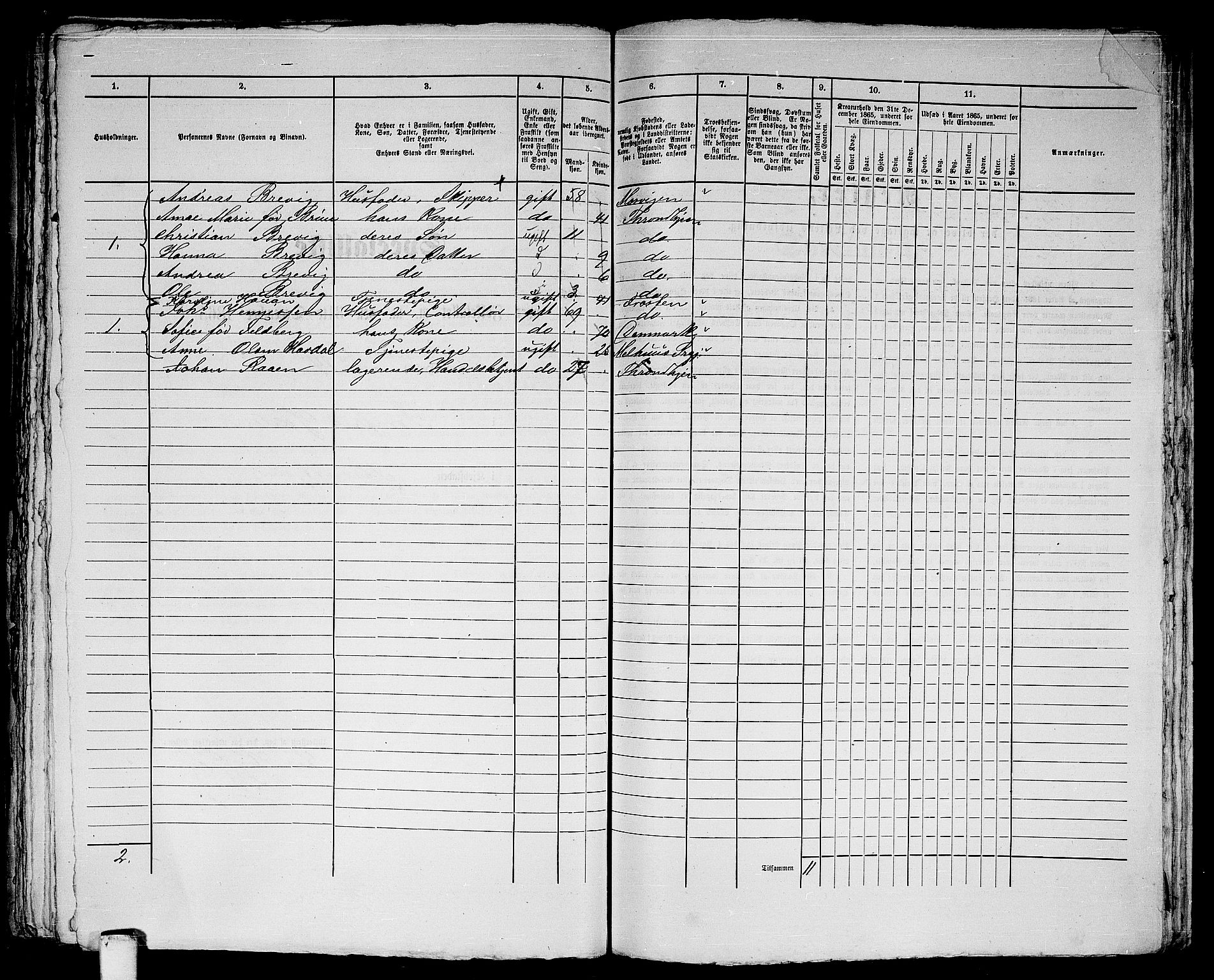 RA, 1865 census for Trondheim, 1865, p. 418