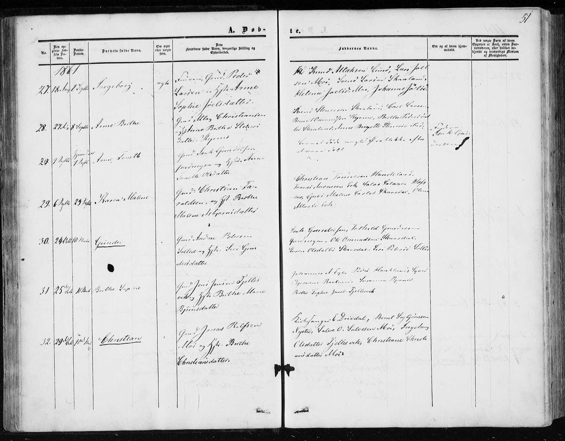 Lund sokneprestkontor, AV/SAST-A-101809/S06/L0009: Parish register (official) no. A 8, 1853-1877, p. 51