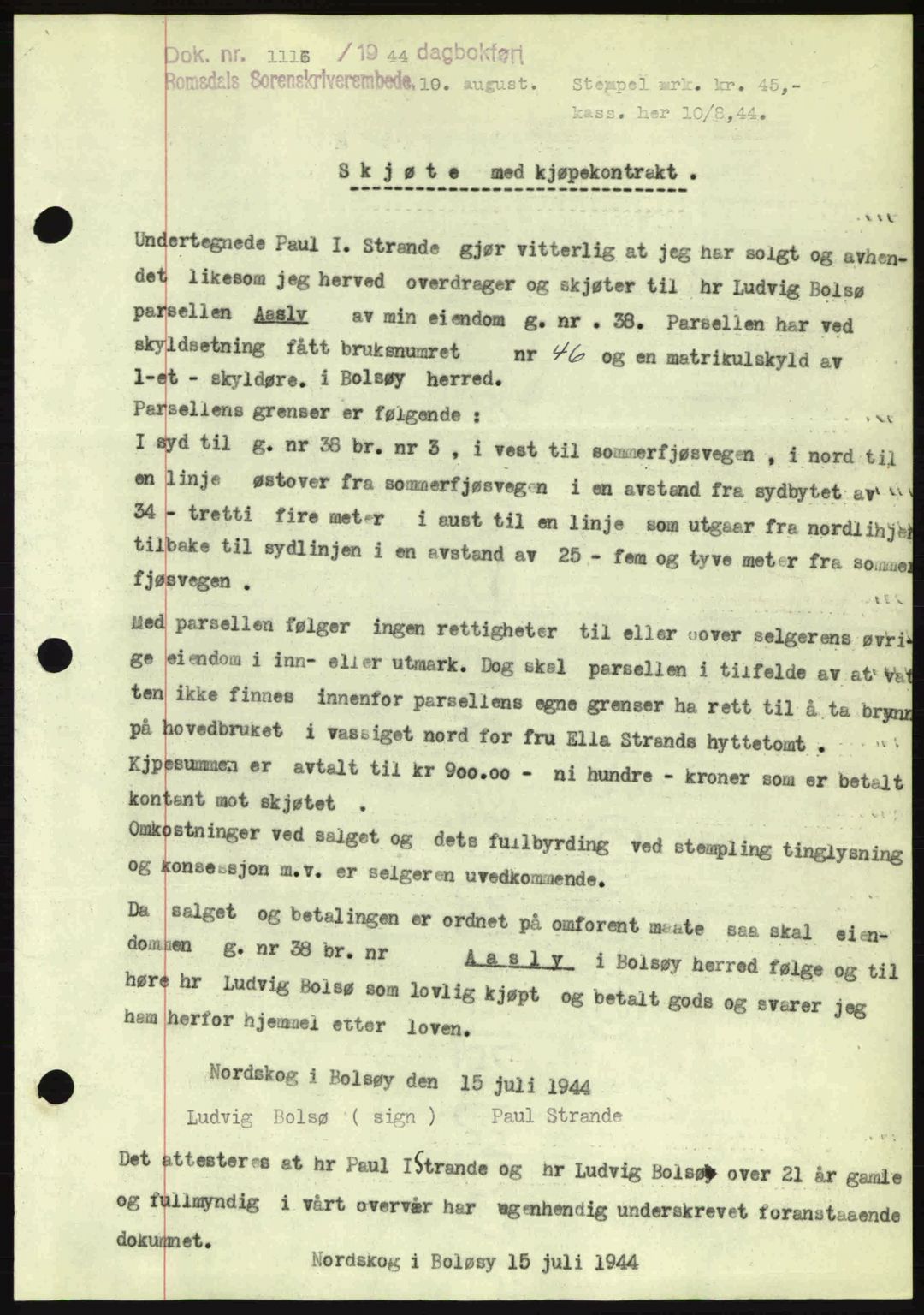 Romsdal sorenskriveri, SAT/A-4149/1/2/2C: Mortgage book no. A16, 1944-1944, Diary no: : 1116/1944