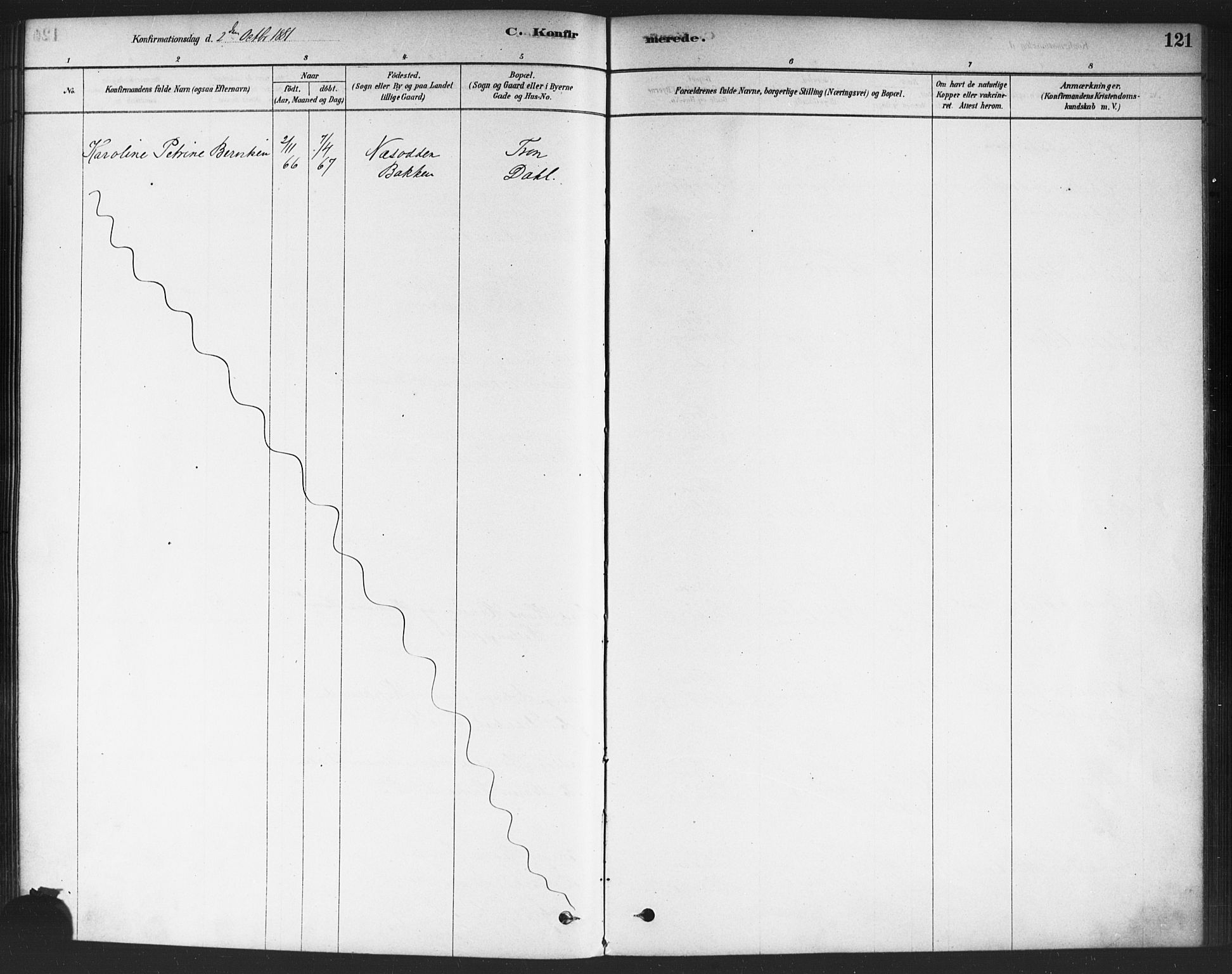 Drøbak prestekontor Kirkebøker, AV/SAO-A-10142a/F/Fc/L0002: Parish register (official) no. III 2, 1878-1891, p. 121