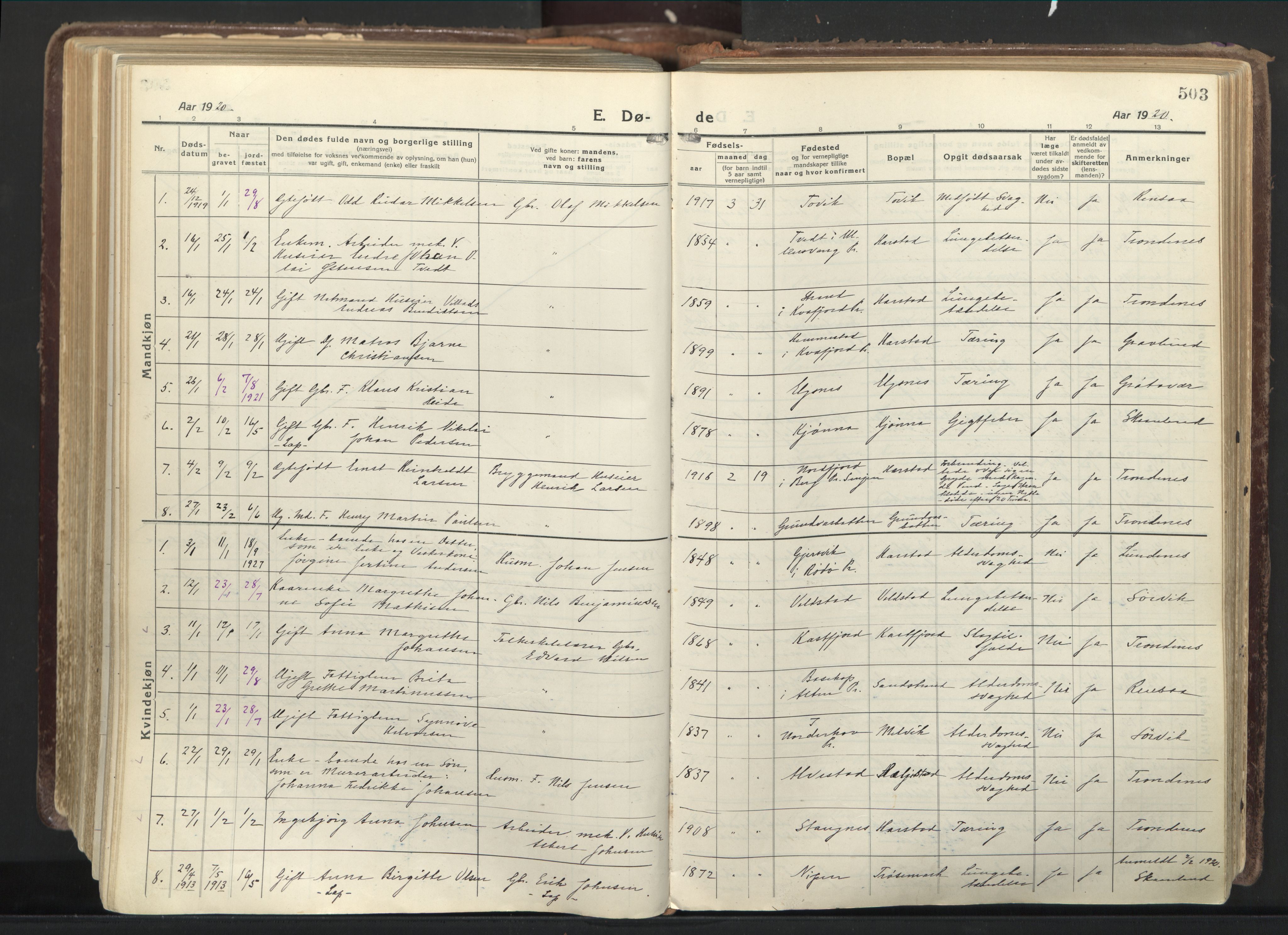 Trondenes sokneprestkontor, SATØ/S-1319/H/Ha/L0019kirke: Parish register (official) no. 19, 1919-1928, p. 503