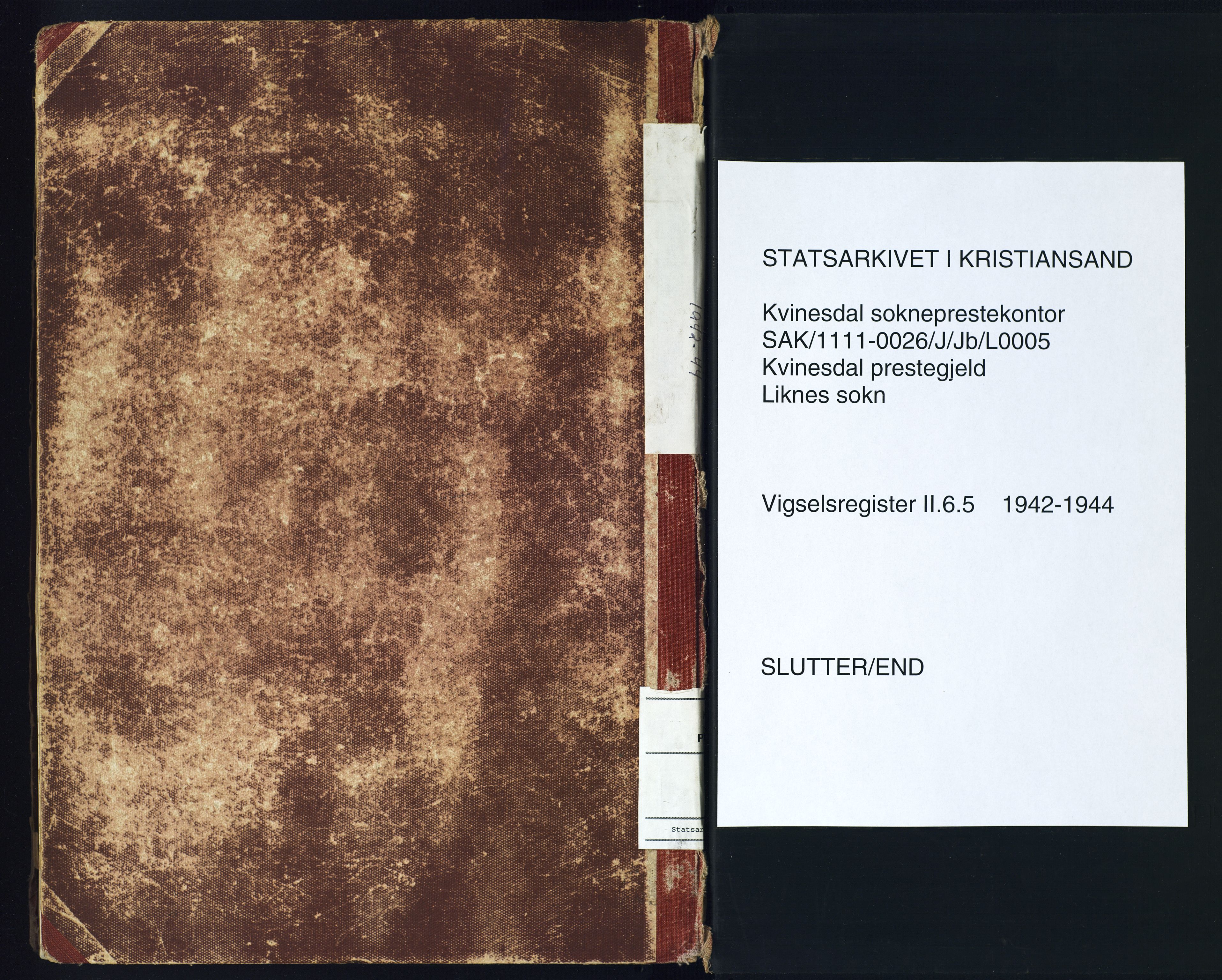 Kvinesdal sokneprestkontor, AV/SAK-1111-0026/J/Jb/L0005: Marriage register no. II.6.5, 1942-1944