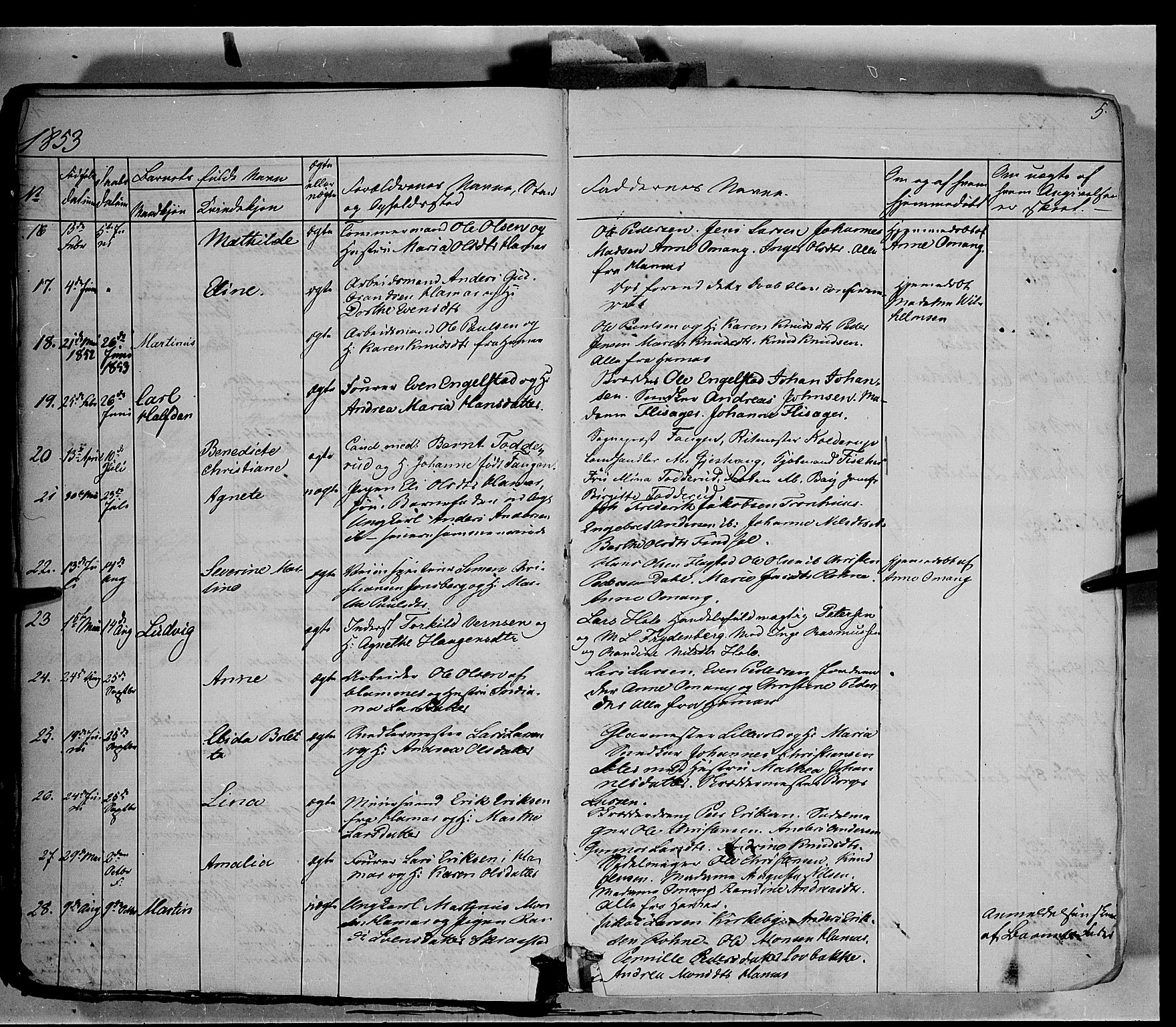 Vang prestekontor, Hedmark, SAH/PREST-008/H/Ha/Haa/L0011: Parish register (official) no. 11, 1852-1877, p. 5