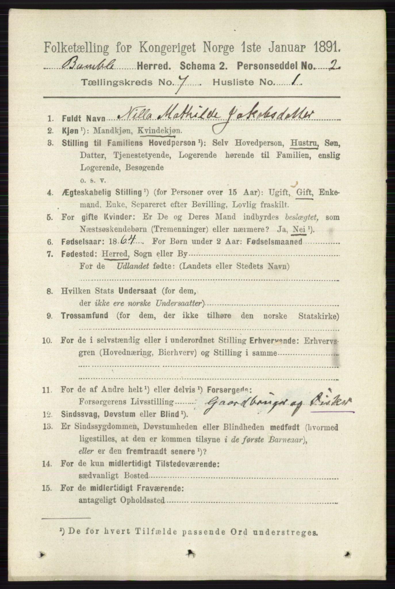 RA, 1891 census for 0814 Bamble, 1891, p. 2985