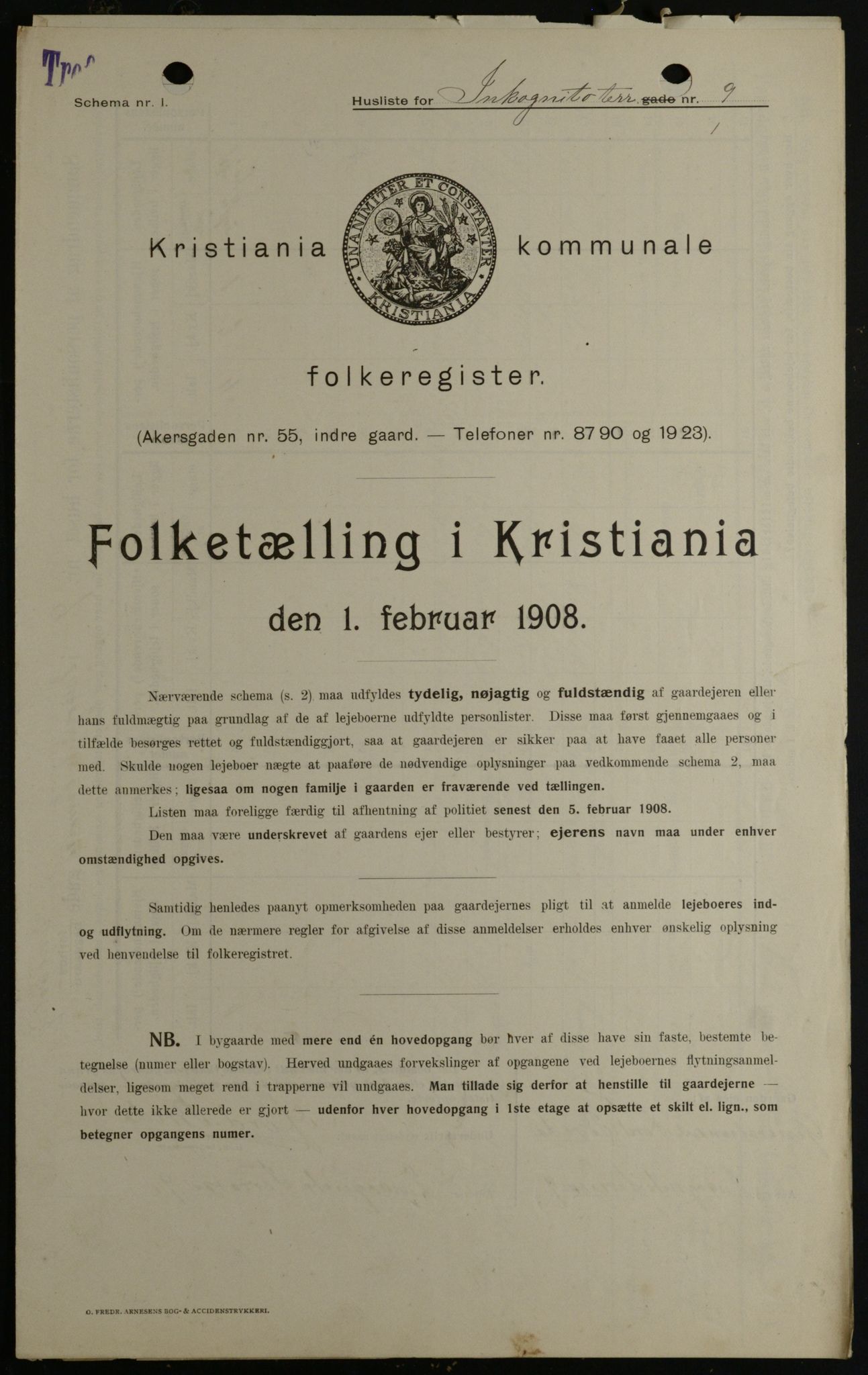 OBA, Municipal Census 1908 for Kristiania, 1908, p. 39946