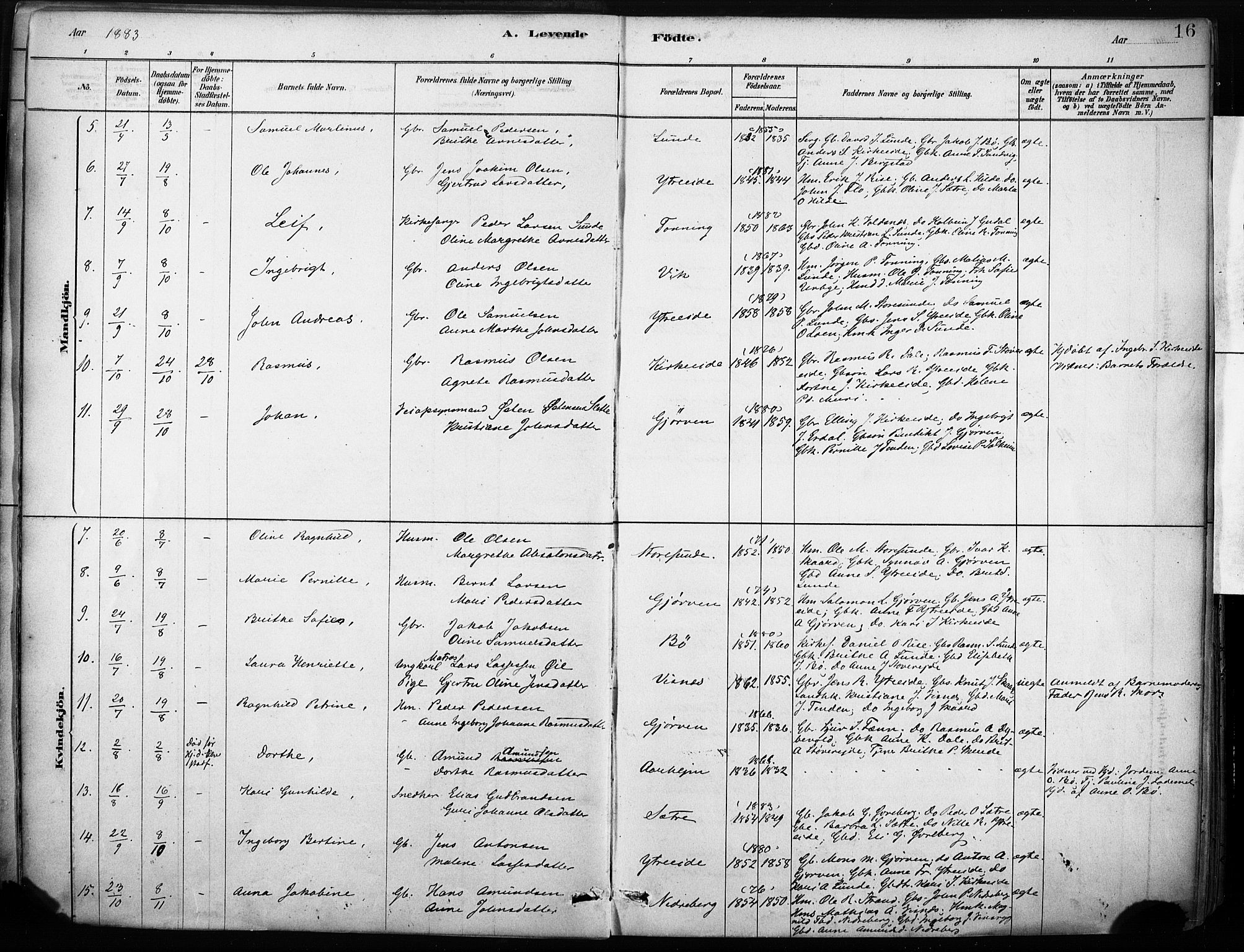 Stryn Sokneprestembete, AV/SAB-A-82501: Parish register (official) no. B 1, 1878-1907, p. 16