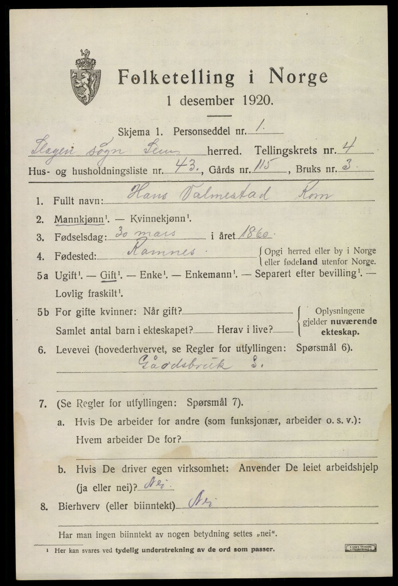 SAKO, 1920 census for Sem, 1920, p. 7539