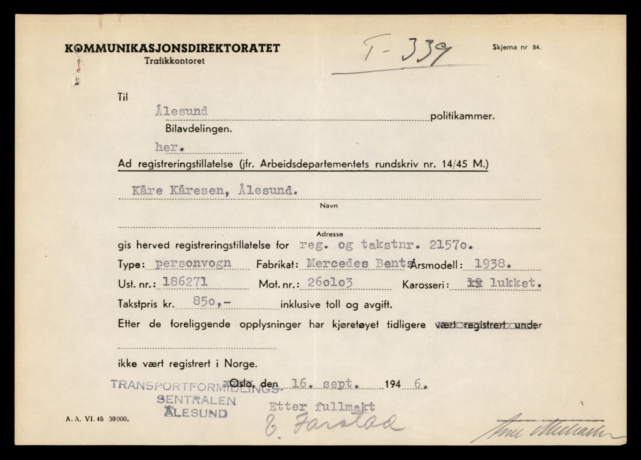 Møre og Romsdal vegkontor - Ålesund trafikkstasjon, SAT/A-4099/F/Fe/L0003: Registreringskort for kjøretøy T 232 - T 340, 1927-1998, p. 2358